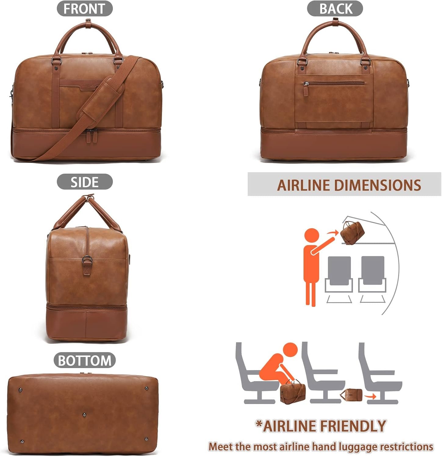 Private Label Weekender Bag for Women and Men Large Overnight Travel Duffel with Shoe Compartment and Custom Logo Toiletry Satchel Carry On Fits 21