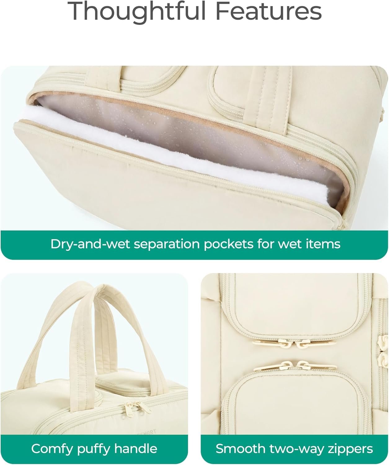 Custom Logo Puffy Large Travel Toiletry Bag for Women Private Label Lightweight Cosmetic Makeup Organizer with Handle Factory Direct (Green)