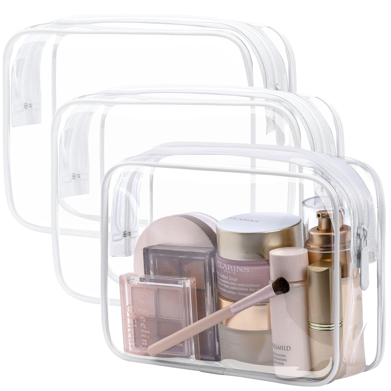 Private Label TSA Approved Clear Toiletry Makeup Bag 3 Pack Medium Quart Size for 3-1-1 Liquids with Custom Logo Metal Smooth Zipper Unisex Travel Airport Airline Compliant Manufacturer White Private Label TSA Approved Clear Toiletry Makeup Bag 3 Pack Medium Quart Size for 3-1-1 Liquids with Custom Logo Metal Smooth Zipper Unisex Travel Airport Airline Compliant Manufacturer White
