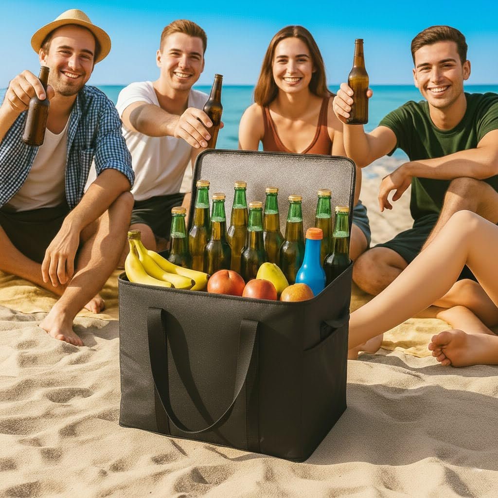 Private Label 2-Pack XL-Large Black Insulated Reusable Grocery Shopping Bags Thermal Zipper Collapsible Tote Cooler Custom Logo for Hot and Cold Food Transport Camping Factory