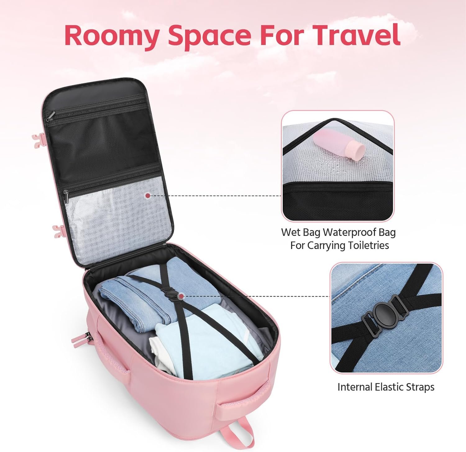 Factory Direct Travel Backpack for Women & Men - Private Label 15.6 Inch Laptop Carry On TSA Flight Approved - Custom Logo Gift for Travelers Students Professionals College School Business Weekender Daypack - Pink