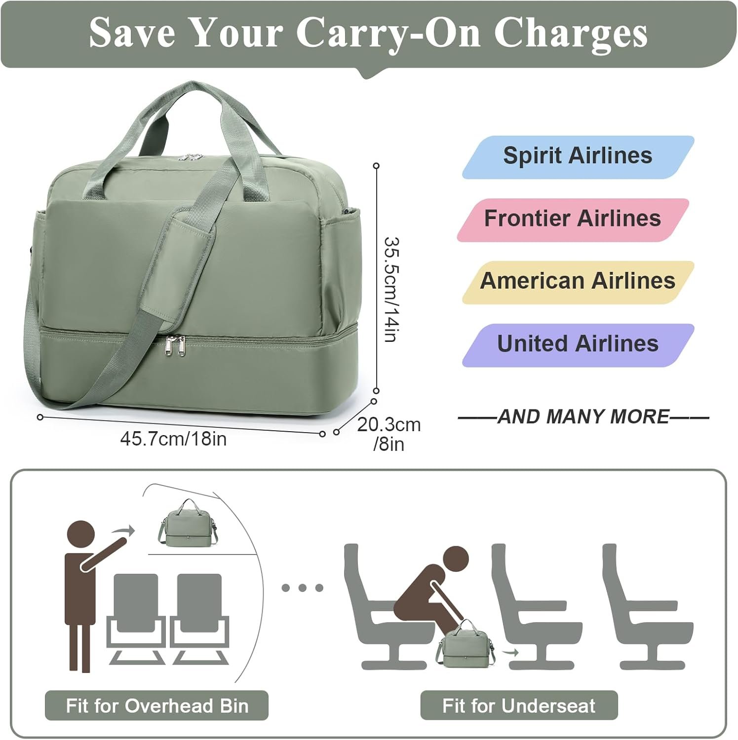 Custom Logo Women's Travel Duffel Weekender Carry-On Bag with Wet Pocket and Toiletry Bag Private Label for Spirit Airlines 18x14x8 Personal Item Manufacturer