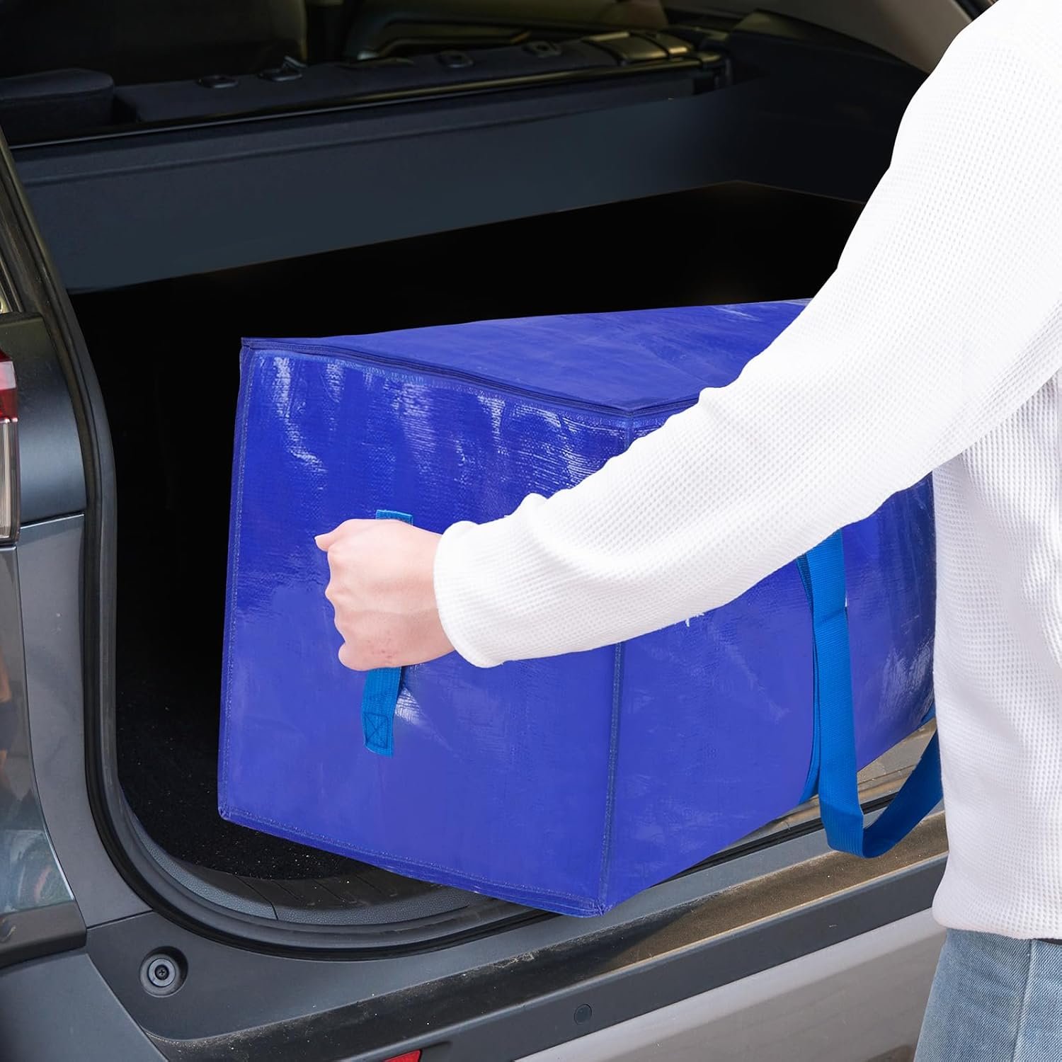 Private Label 6 Pack Extra Large Heavy Duty Moving and Storage Bags with Zippers and Carrying Handles Custom Logo for Closet Organizers Manufacturer Blue