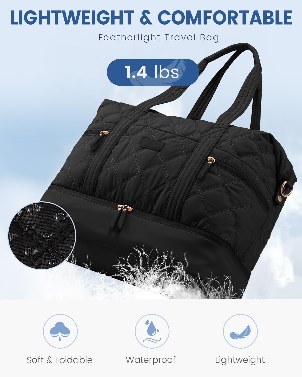 Private Label Lightweight Travel Duffle Bag for Women with Shoe Compartment, Custom Logo 40L Puffer Weekender Gym Personal Item Bag, Overnight Hospital Bag for Labor and Delivery Black Manufacturer Private Label Lightweight Travel Duffle Bag for Women with Shoe Compartment, Custom Logo 40L Puffer Weekender Gym Personal Item Bag, Overnight Hospital Bag for Labor and Delivery Black Manufacturer