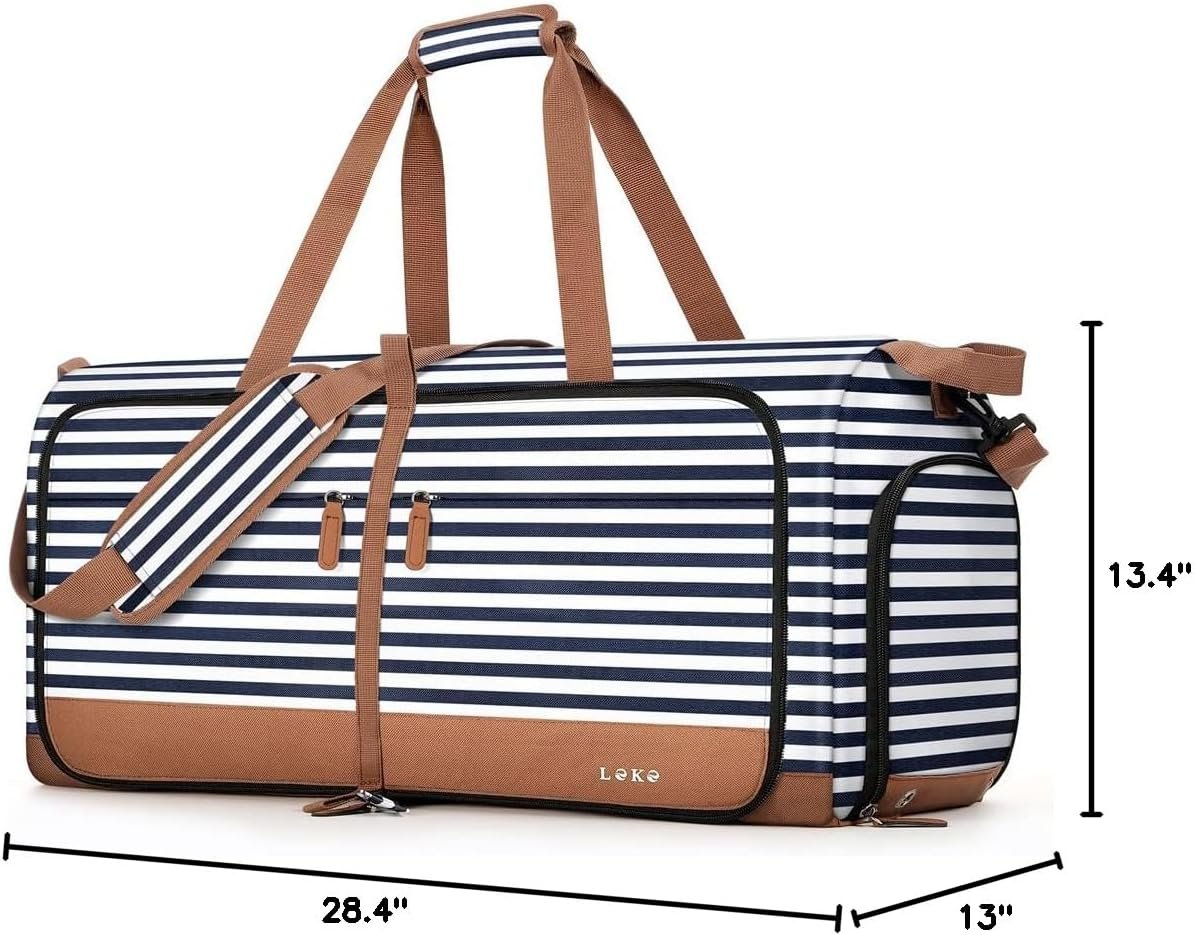 Private Label Foldable 80L Travel Duffel Bag for Women with Separate Shoe Compartments and Straps Custom Logo Carry-On Weekend Hospital Overnight Bag Blue Stripes Manufacturer