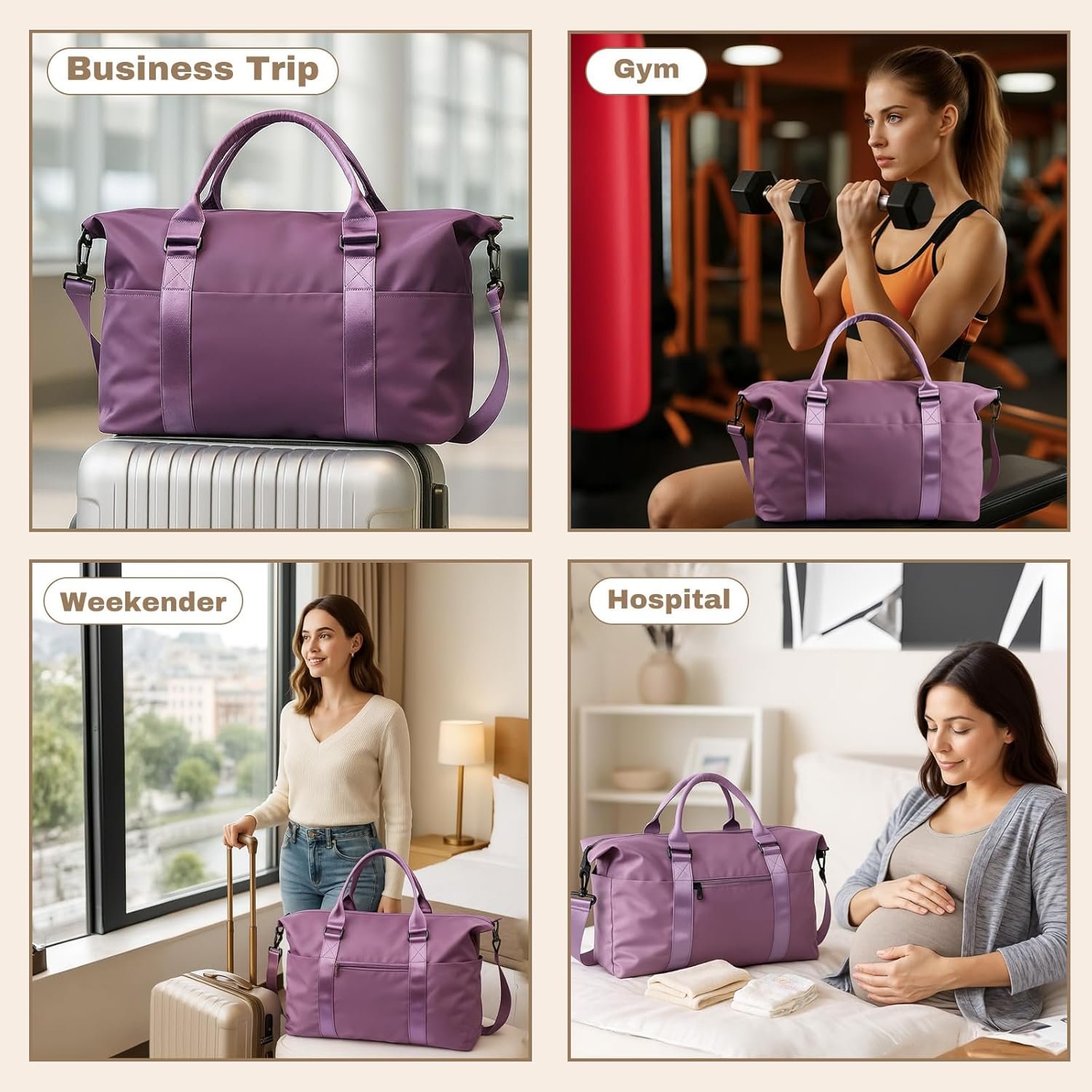 Custom Logo Weekender Duffel Bags for Women Private Label Purple Travel Tote with Trolley Sleeve Large Carry On Overnight Hospital Bag Airplane Essentials Labor Delivery Sport Gym Manufacturer