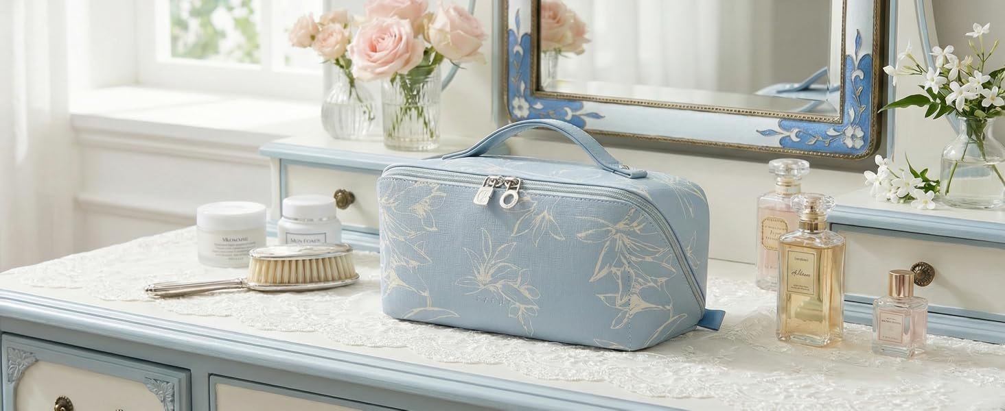 Manufacturer Large Capacity Travel Makeup Cosmetic Bag for Women Private Label Waterproof Portable Open Flat Toiletry Pouch Custom Logo (F-Beige)