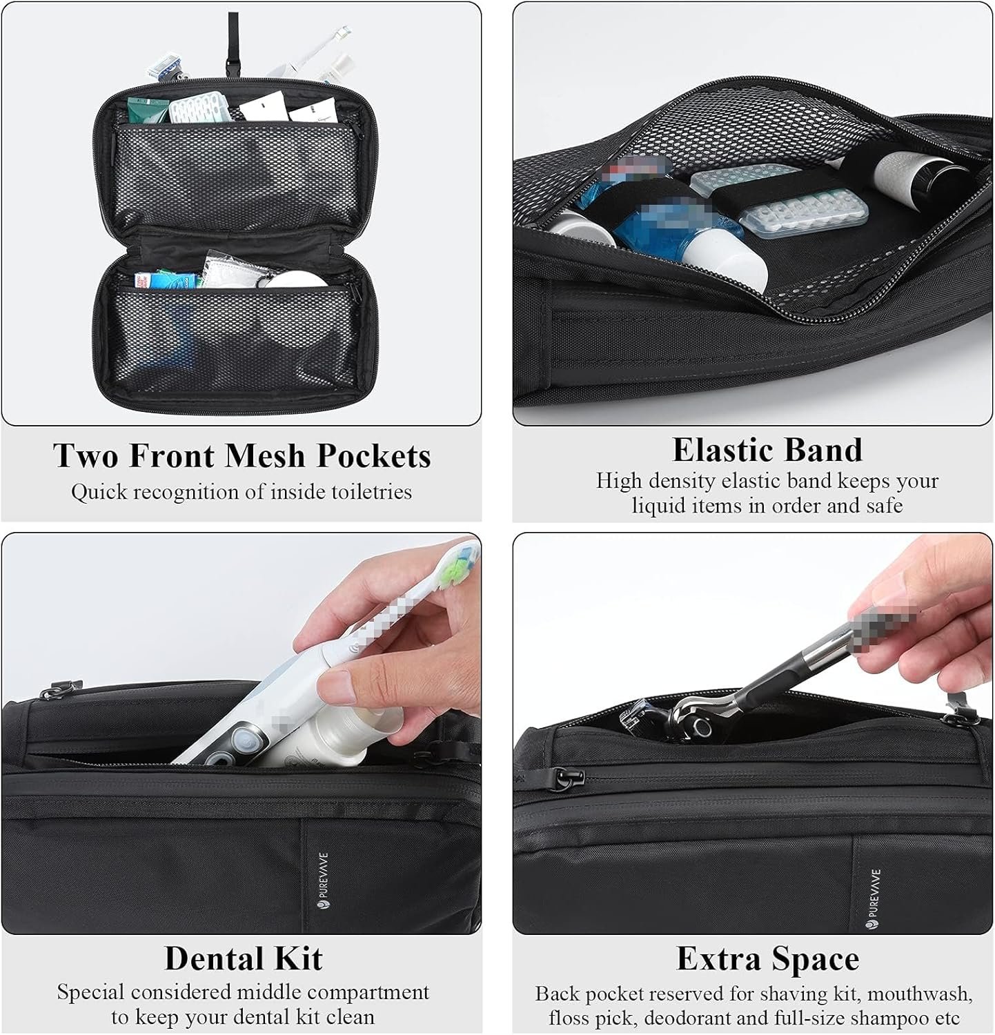 Custom Logo Compact Mens Toiletry Travel Hanging Bag Private Label Waterproof Dopp Kit Wash Pouch Factory Black