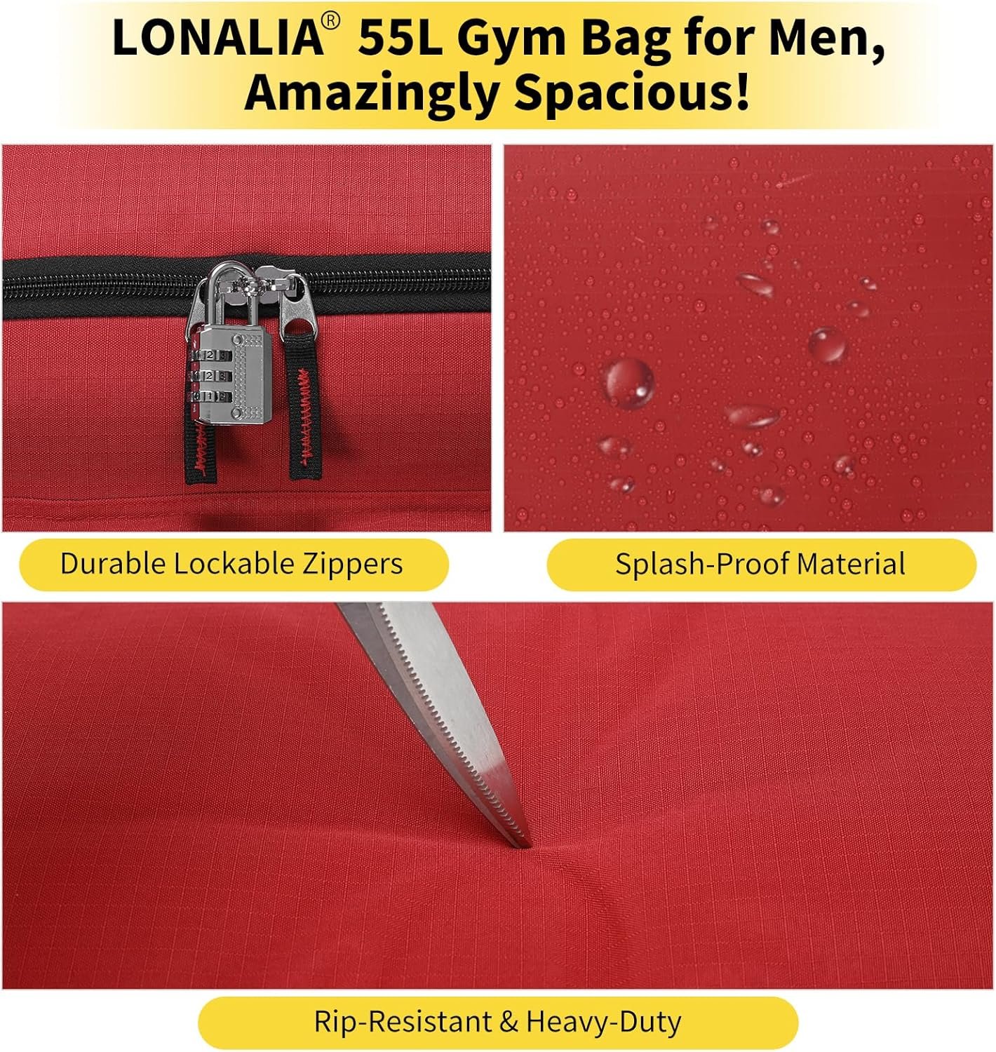 Private Label 55L Large Gym Duffel Bag for Men with Custom Logo - 22 Inch Heavy Duty Sports Duffel Bag Manufacturer (Red)