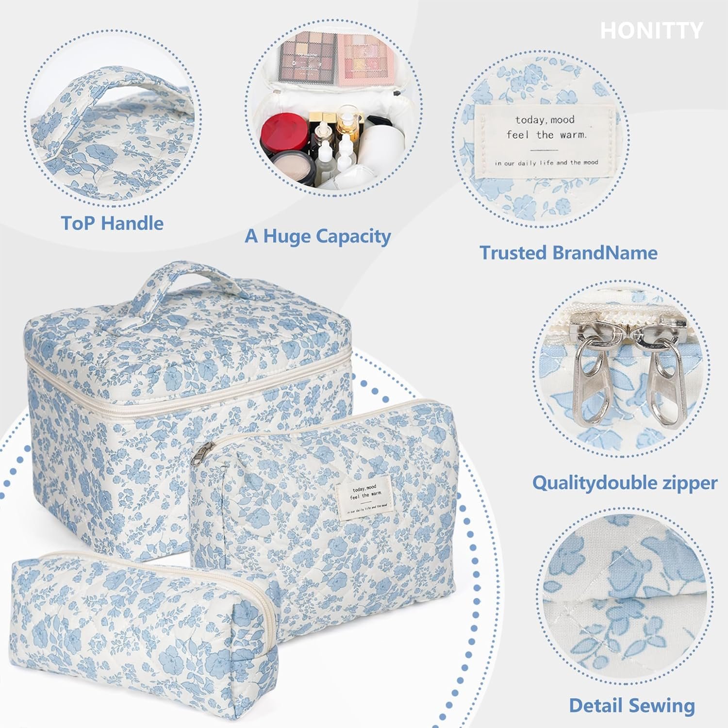 Private Label Large Floral Quilted Makeup Bag Factory Custom Logo Cotton Cosmetic Travel Toiletry Bag Set for Women Private Label Large Floral Quilted Makeup Bag Factory Custom Logo Cotton Cosmetic Travel Toiletry Bag Set for Women