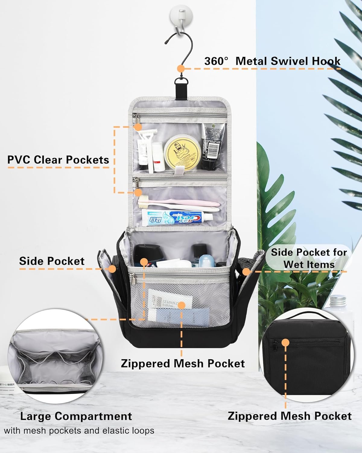 Custom Logo Hanging Toiletry Bag for Men and Women Water-Resistant Large Travel Toiletries Makeup Cosmetic Organizer Shaving Dopp Kit Private Label Shower Bathroom Hygiene Carry-On Essentials Factory