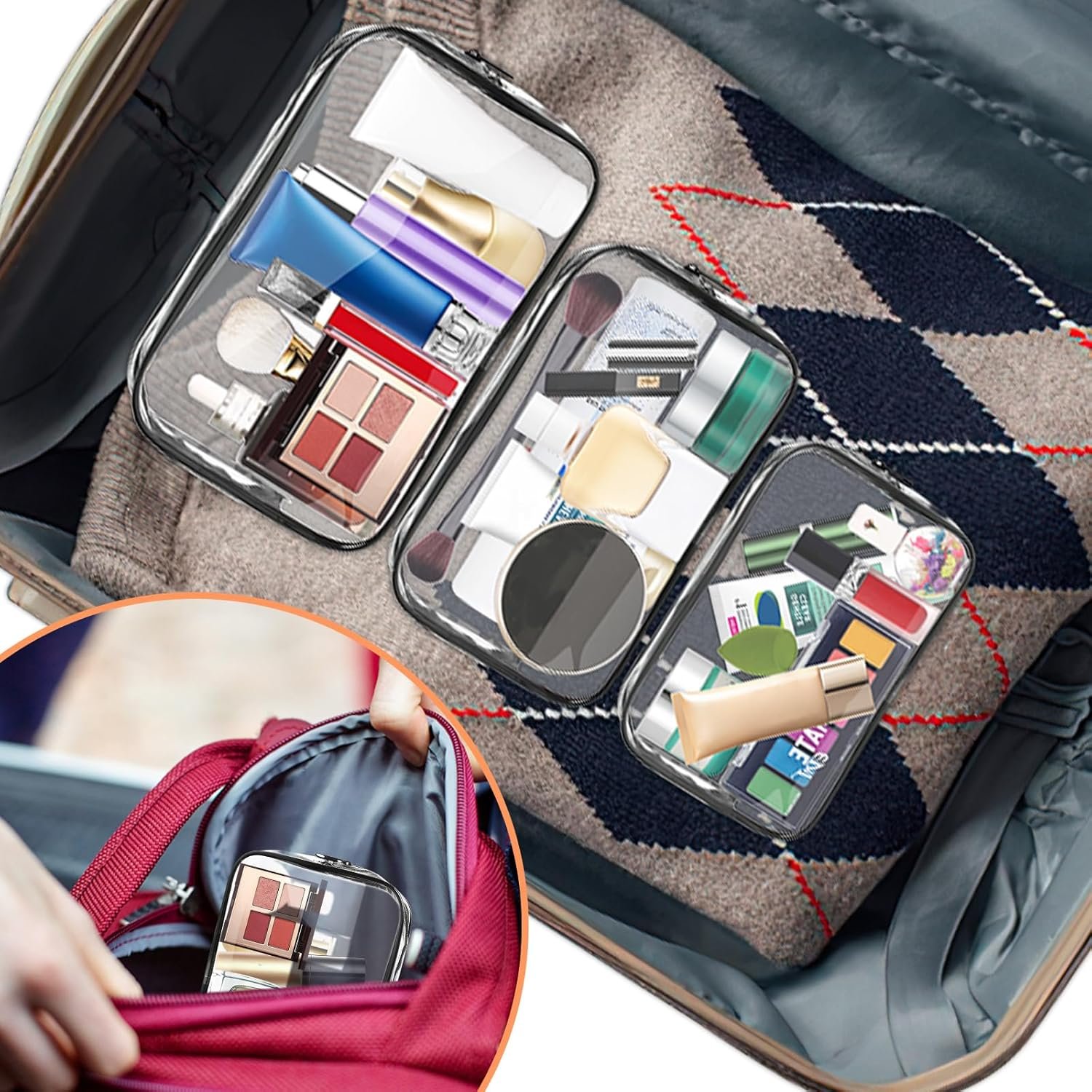 Custom Logo Clear Makeup Bag, Private Label Portable Travel Toiletry Bags with Zipper, TSA Approved PVC Cosmetic Organizer Manufacturer for Airport Airlines
