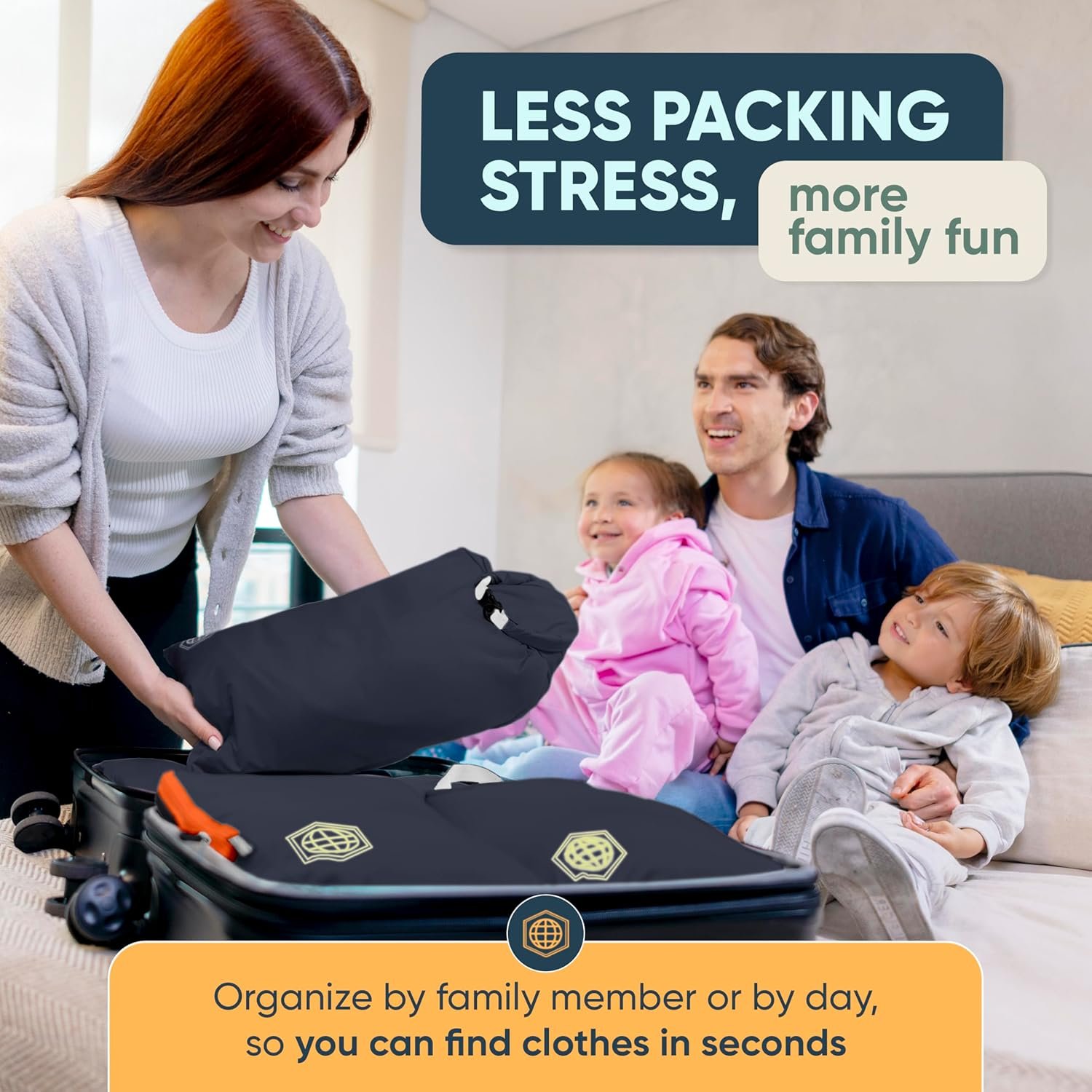 Manufacturer of Large Compression Packing Cubes for Travel - Private Label Packing Cube Luggage Organizers 7 Piece Set for Checked Luggage - Ultralight Expandable Compression Bags with Custom Logo (Grey/Orange)