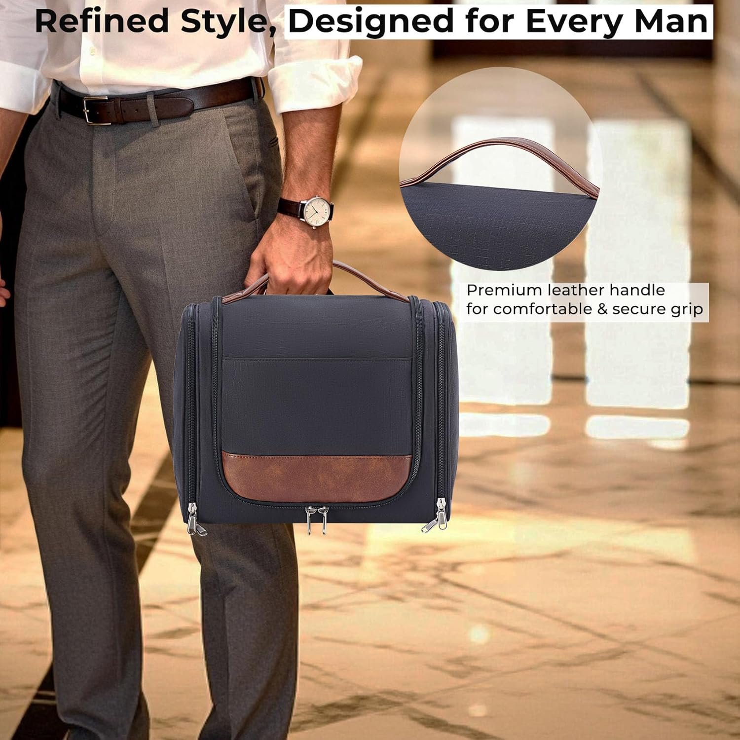 Private Label Large Hanging Toiletry Bag for Men with Hook, Custom Logo Travel Bathroom Hygiene Organizer for Shower Shaving Grooming Essentials, Black by Manufacturer