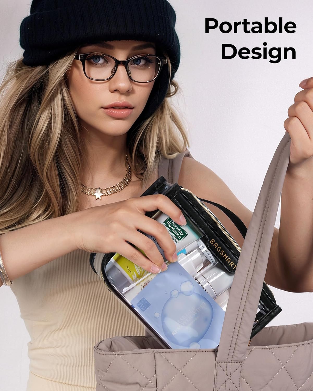 Custom Logo TSA Approved Clear Quart Size Toiletry Bag, Private Label Travel Makeup Cosmetic Pouch for Women, Manufacturer Pack of 2 Black Organizer