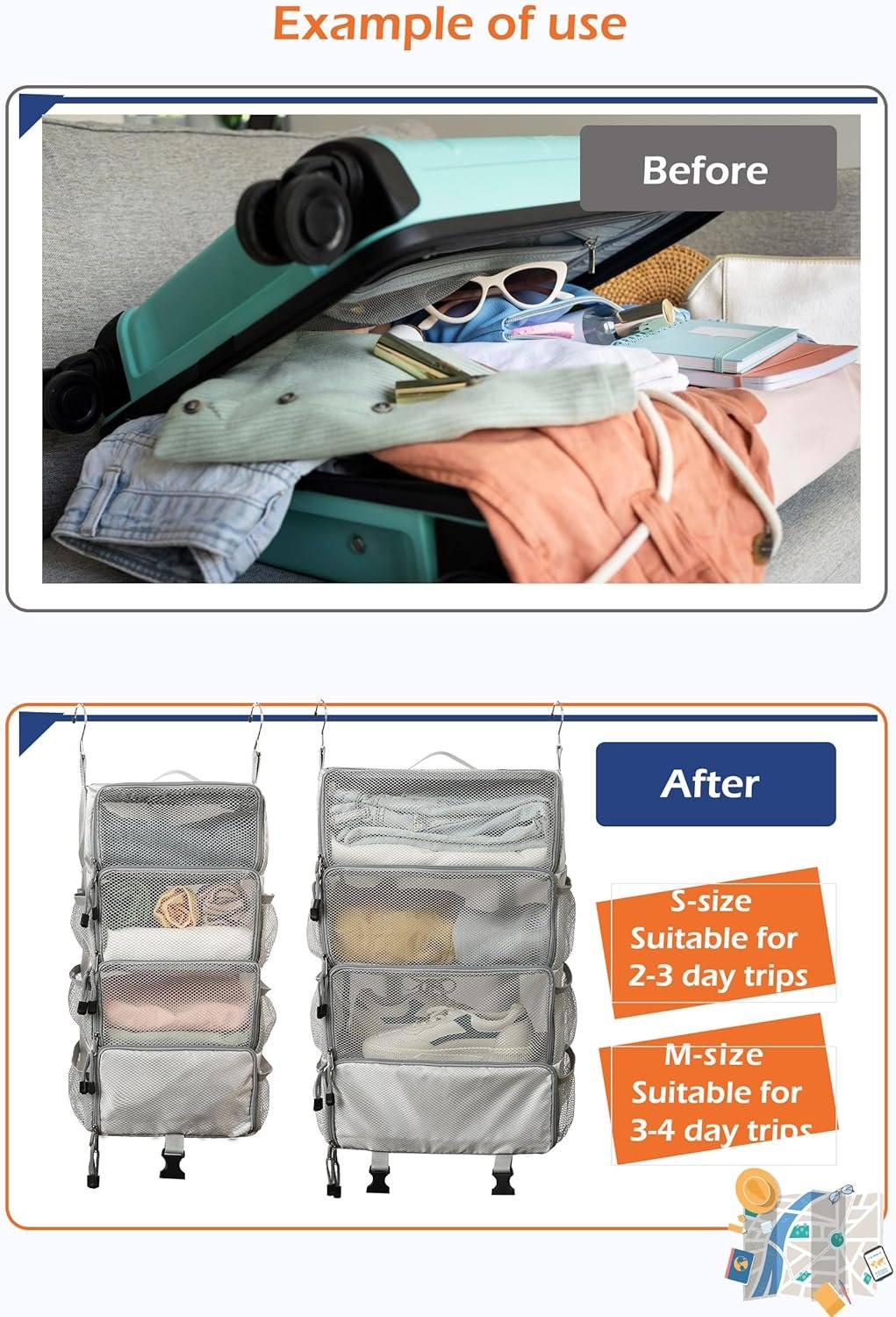 Private Label Travel Luggage Organizer Hanging Packing Cubes Insert for Suitcase Carry-On Closet Folding Shelves Custom Logo Grey M Manufacturer Private Label Travel Luggage Organizer Hanging Packing Cubes Insert for Suitcase Carry-On Closet Folding Shelves Custom Logo Grey M Manufacturer