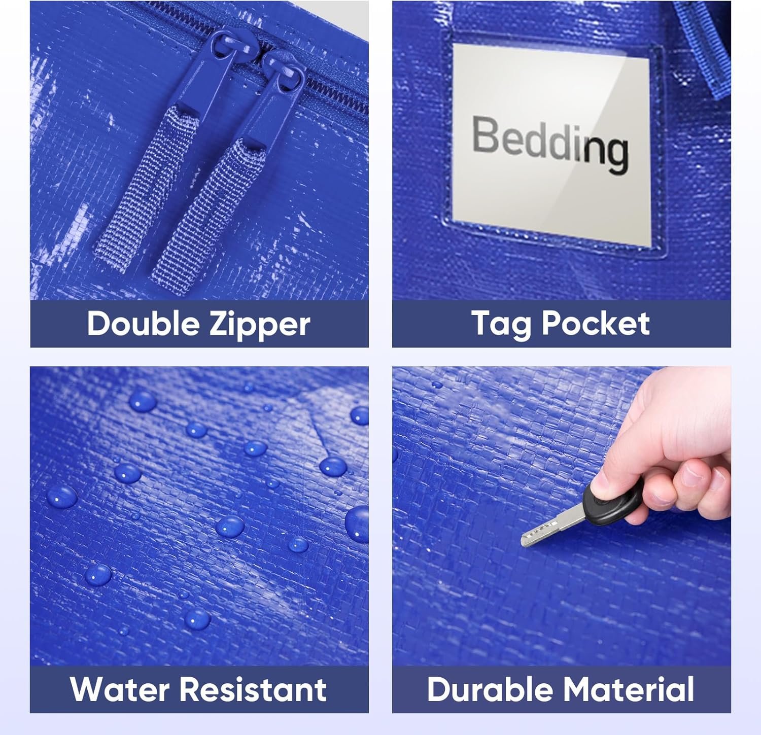 Private Label 6 Pack Extra Large Heavy Duty Moving and Storage Bags with Zippers and Carrying Handles Custom Logo for Closet Organizers Manufacturer Blue