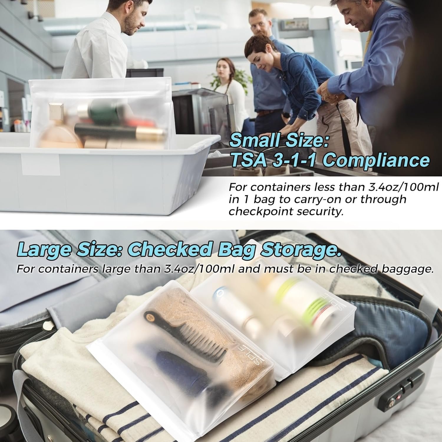 Custom Logo 4 Pack Leakproof Clear Toiletry Bags TSA Approved Quart Size Zipper Carry On Compliant Private Label BPA Free Travel Makeup Cosmetic Bags Factory Made for Men Women