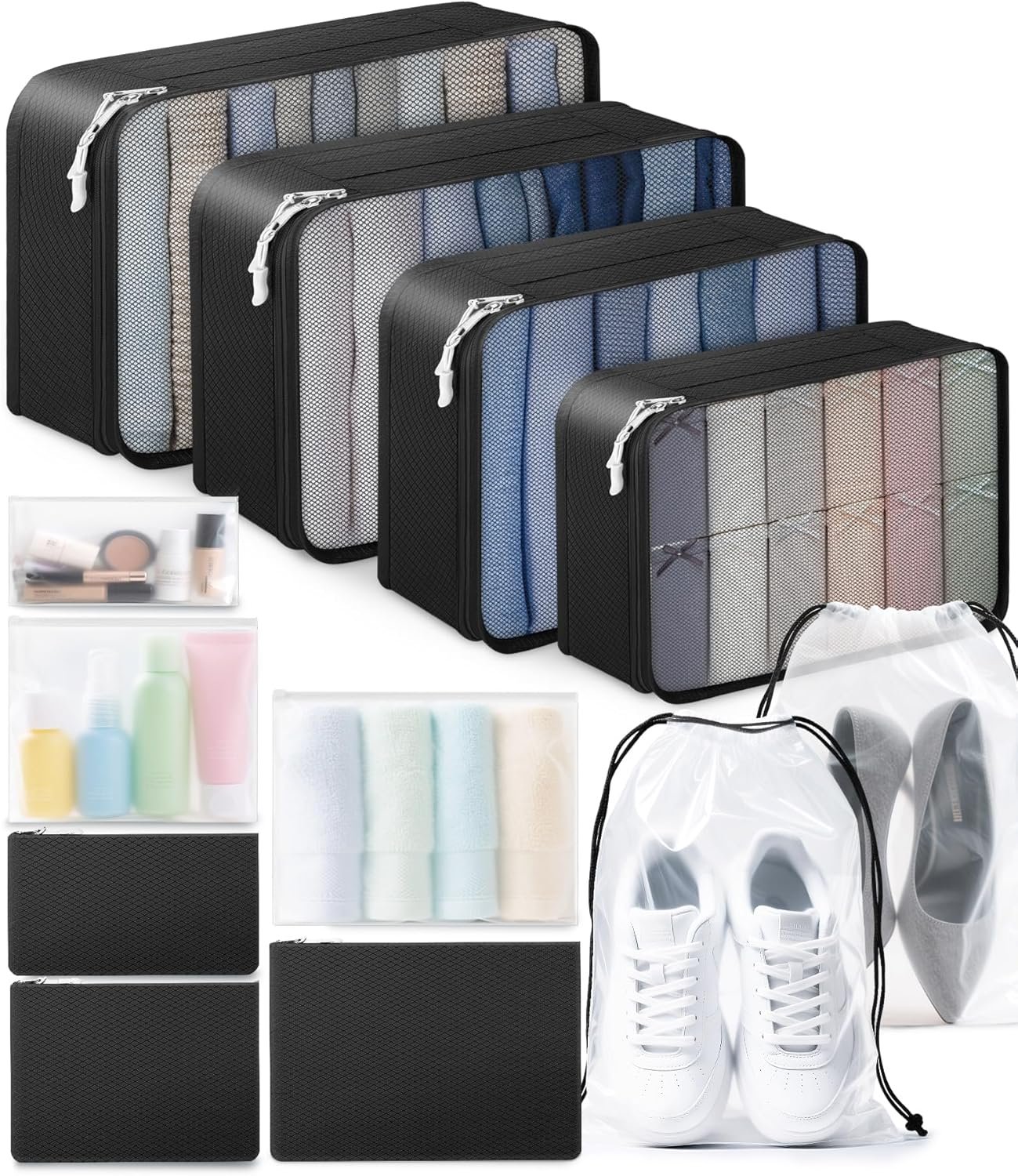 Custom Logo 12-Piece Packing Cubes for Suitcases Carry On Private Label Travel Essentials Luggage Organizer Bags Set Shoe Bag Matte Cosmetic Bag Zipper Bags Manufacturer