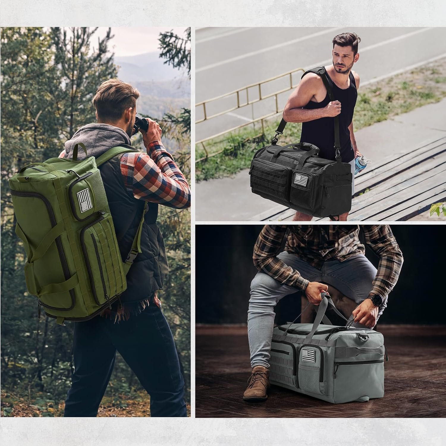 Private Label 3-in-1 50L Large Travel Duffle Bag Gym Sports Tactical Military Backpack with Custom Logo Shoes Compartment Wet Pocket Factory (Black)