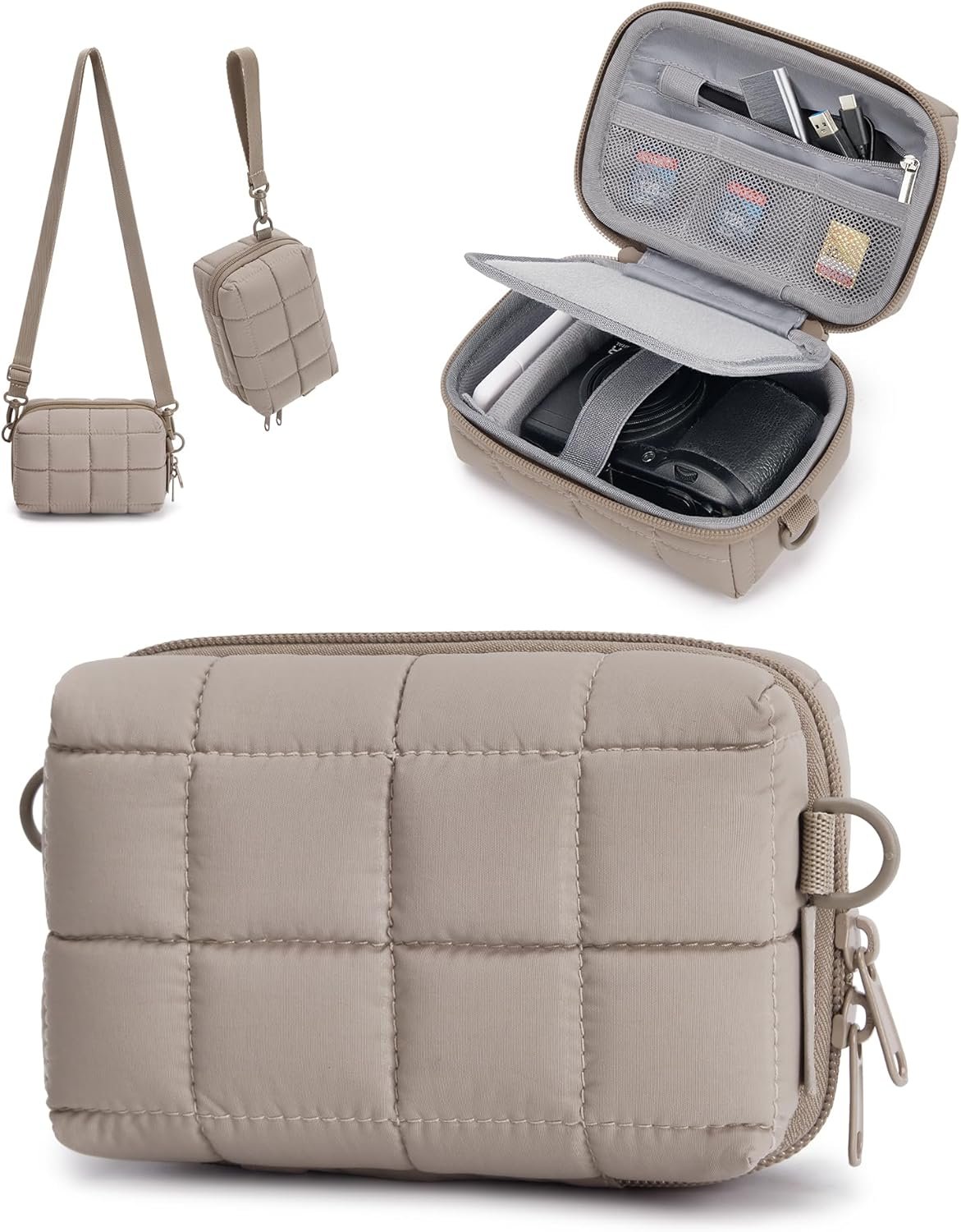 Custom Logo Protective Puffy Digital Camera Case with 2 Carrying Ways Lightweight & Waterproof Private Label Small Camera Bag for Canon PowerShot G7X Mark II/III/Sony DSCW800/DSCW830 Factory - Camel