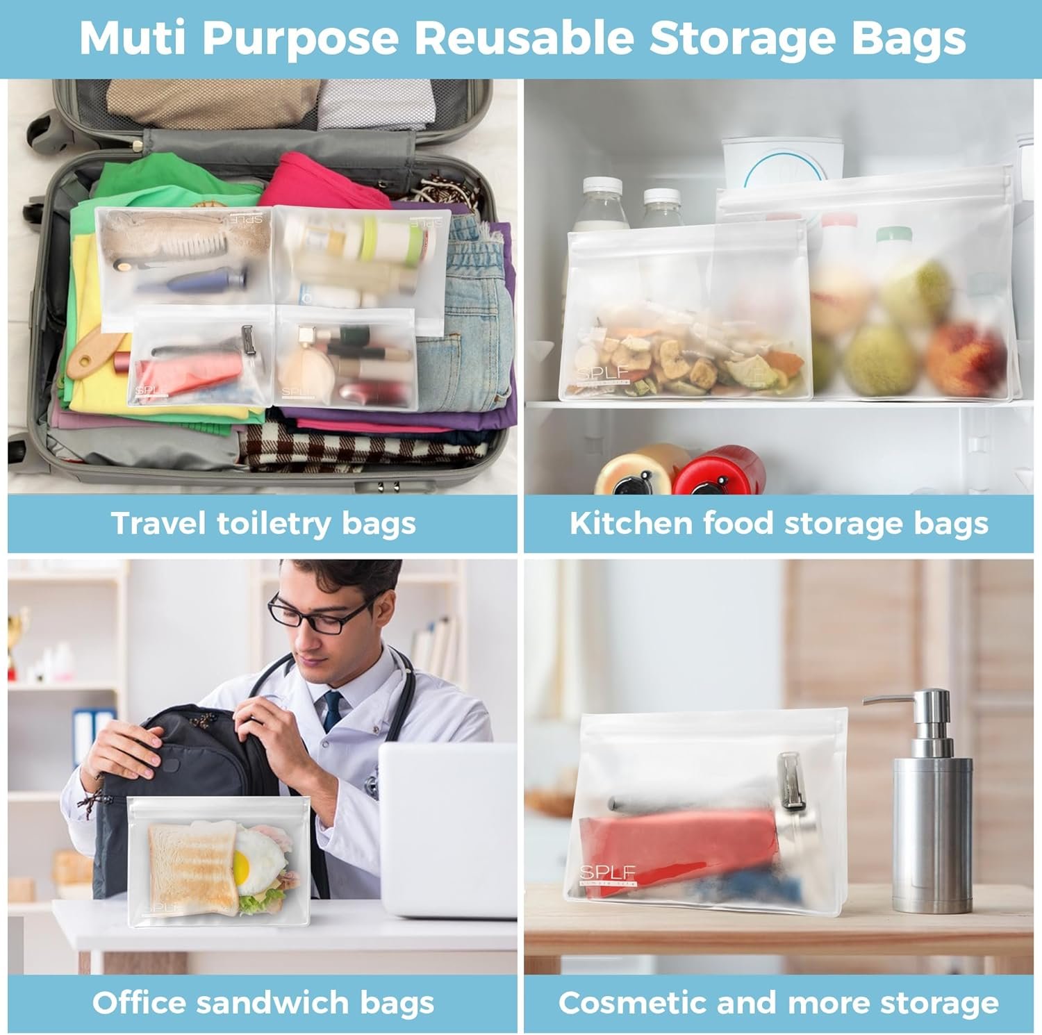 Custom Logo 4 Pack Leakproof Clear Toiletry Bags TSA Approved Quart Size Zipper Carry On Compliant Private Label BPA Free Travel Makeup Cosmetic Bags Factory Made for Men Women