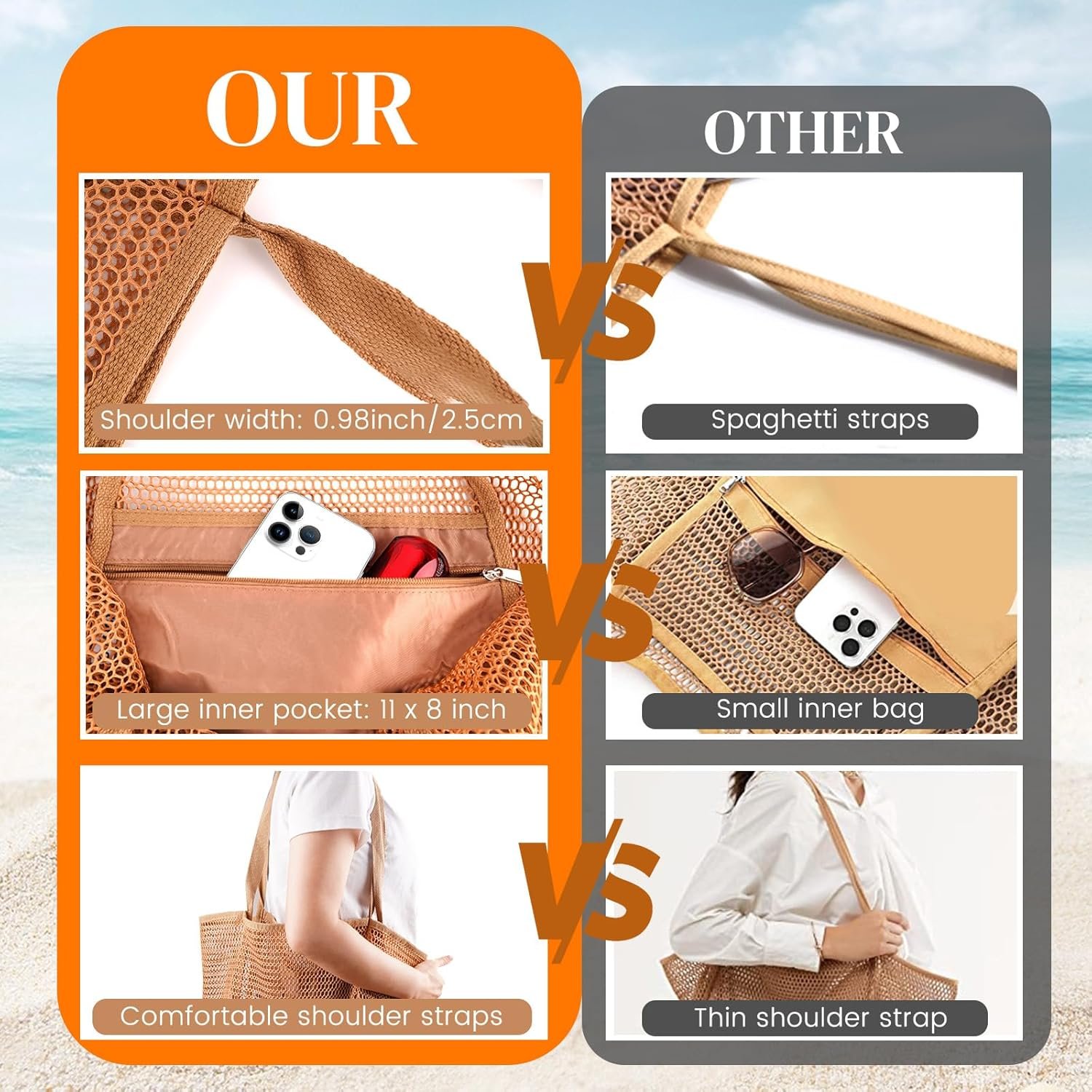 Custom Logo Beach Bags for Women Private Label Summer Travel Mesh Tote Bag with Large Inner Pocket Sandproof Woven Shoulder Handbag Manufacturer