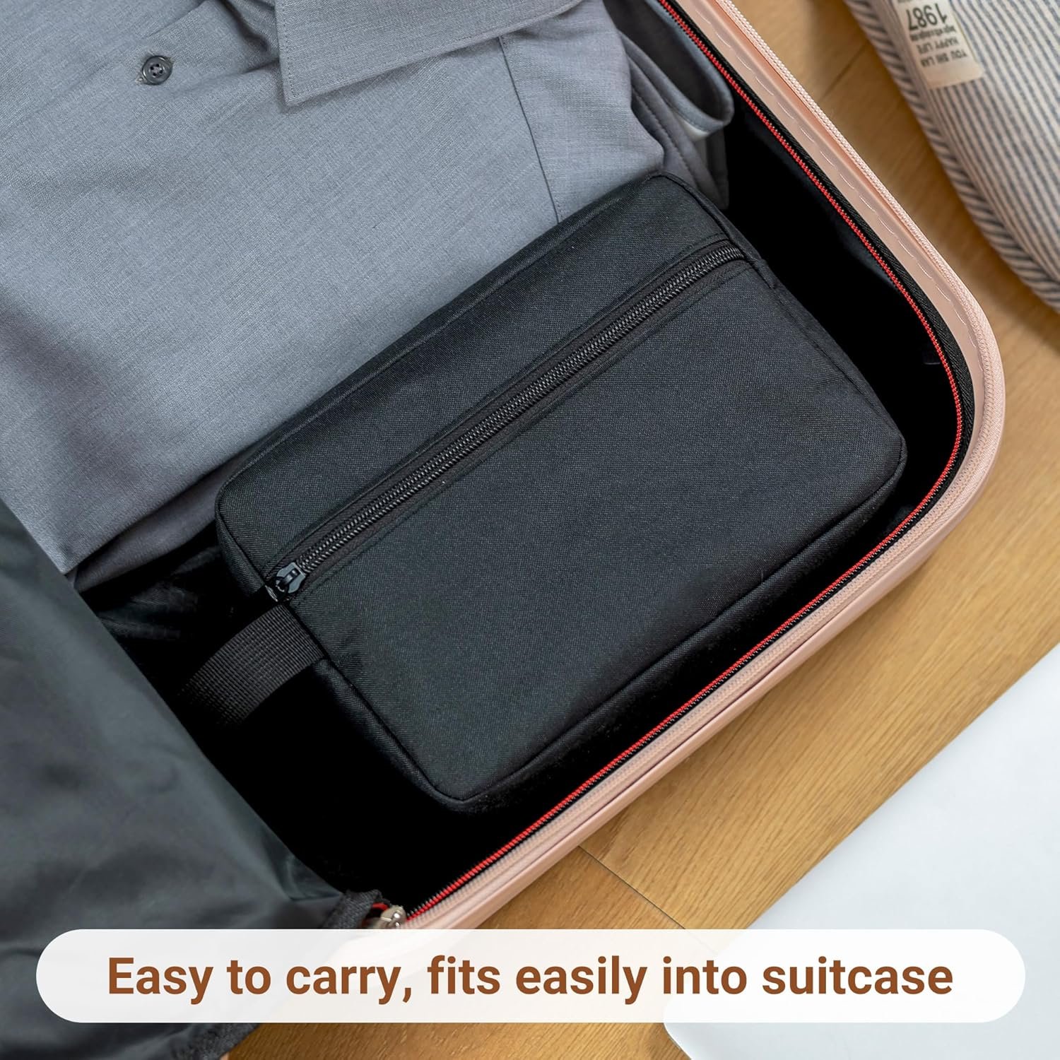 Custom Logo Travel Toiletry Bag for Women and Men Lightweight Hanging Makeup Bag Dopp Kit with Shaving Compartment Cosmetic Organizer Private Label Small Tool Bag Travel Essentials Factory Gifts for Men Black