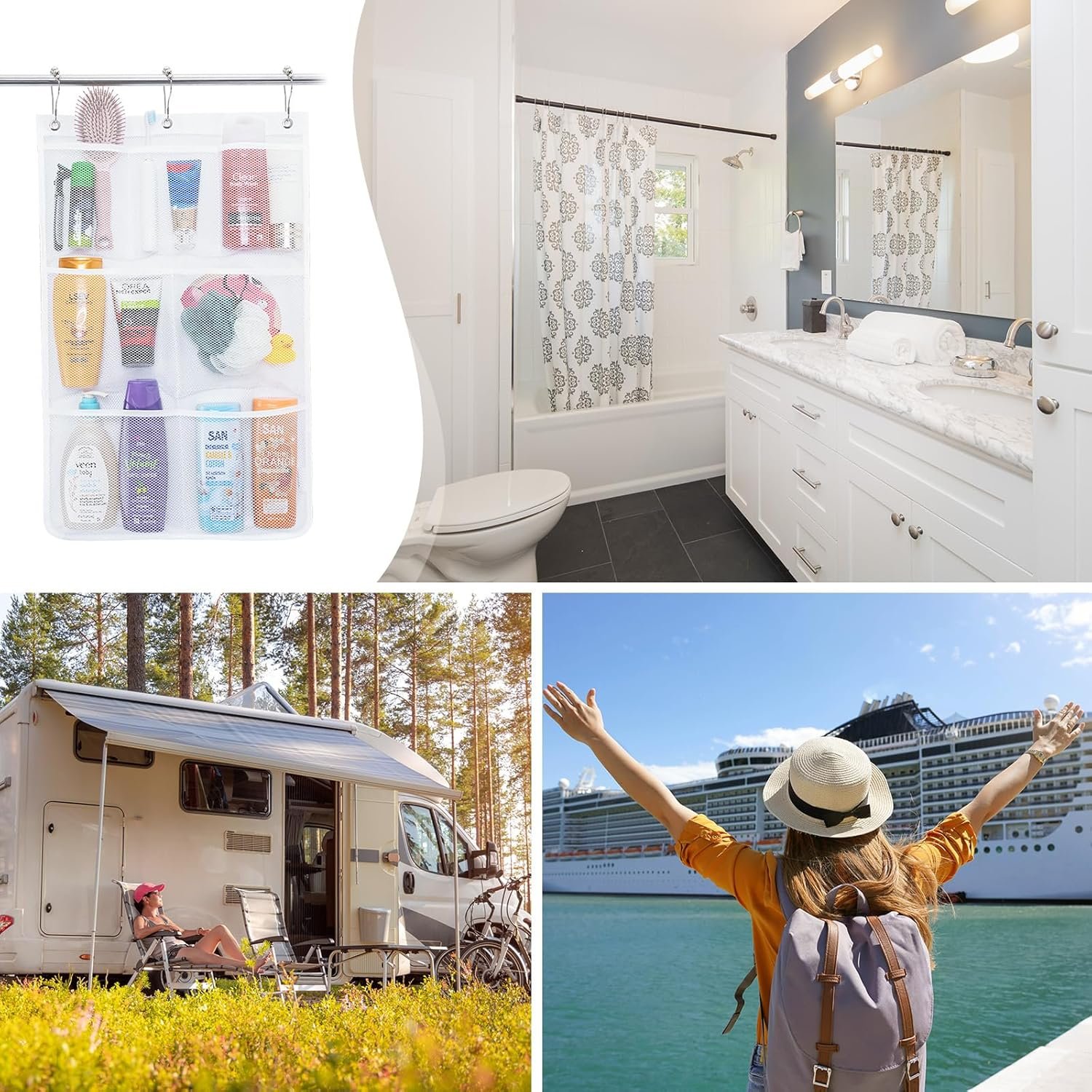 Private Label 7-Pocket Mesh Shower Caddy Hanging Organizer with Quick-Drying Mesh Custom Logo Portable Space-Saving Bathroom Storage for Soap Shampoo Cruise Essentials White 2-Pack by Manufacturer