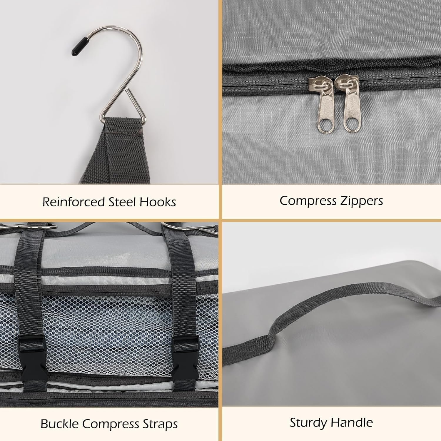 Custom Logo Hanging Shelves Travel Compression Packing Cube for Carry-on Luggage Suitcase Private Label Collapsible Transformable Garment Closet Organizers Large Capacity Light Grey XXL Factory