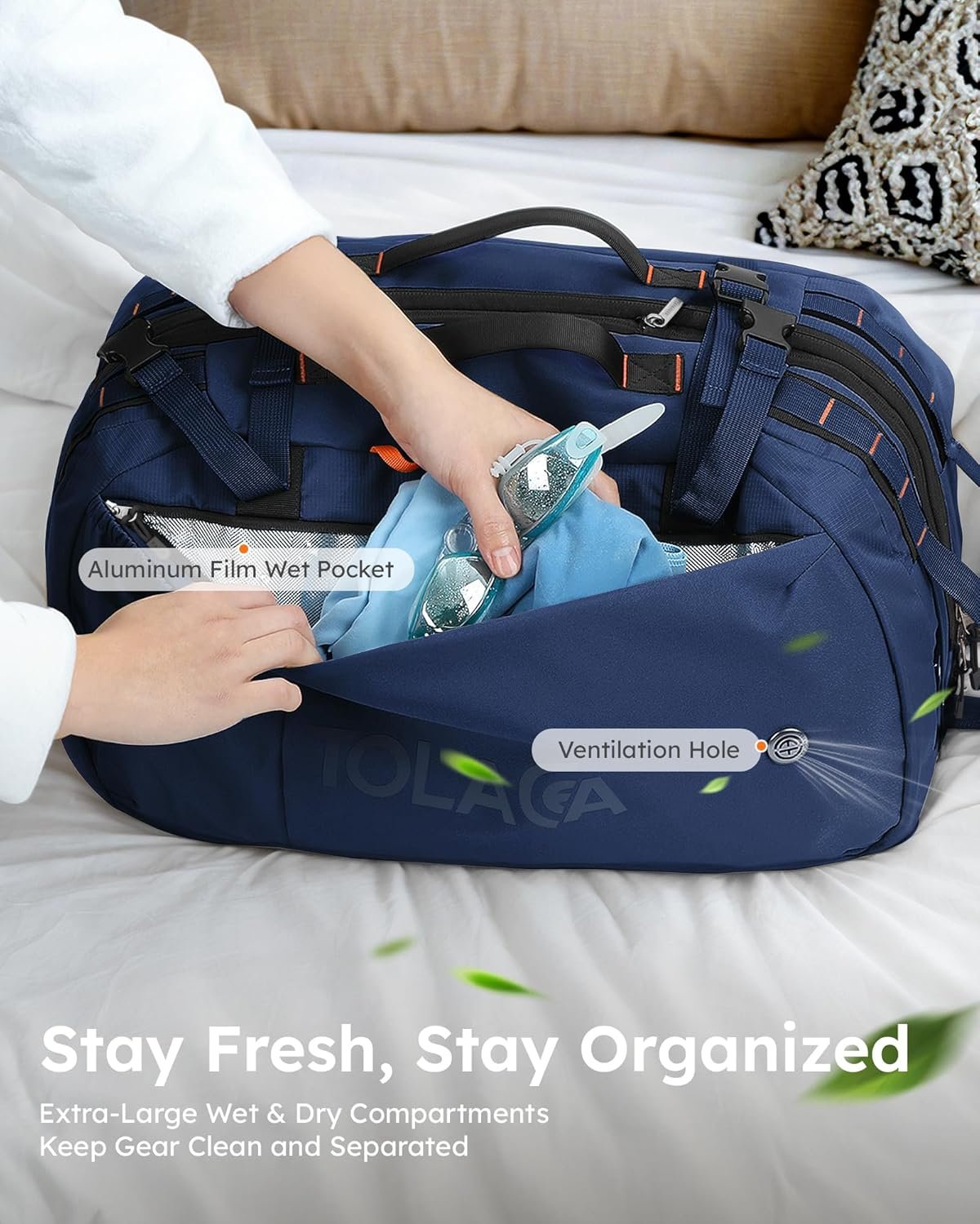 Manufacturer 40L-50L Expandable Travel Backpack for Men and Women Carry On with Wet Dry Compartment Flight Approved Laptop Daypack Fits 15.6