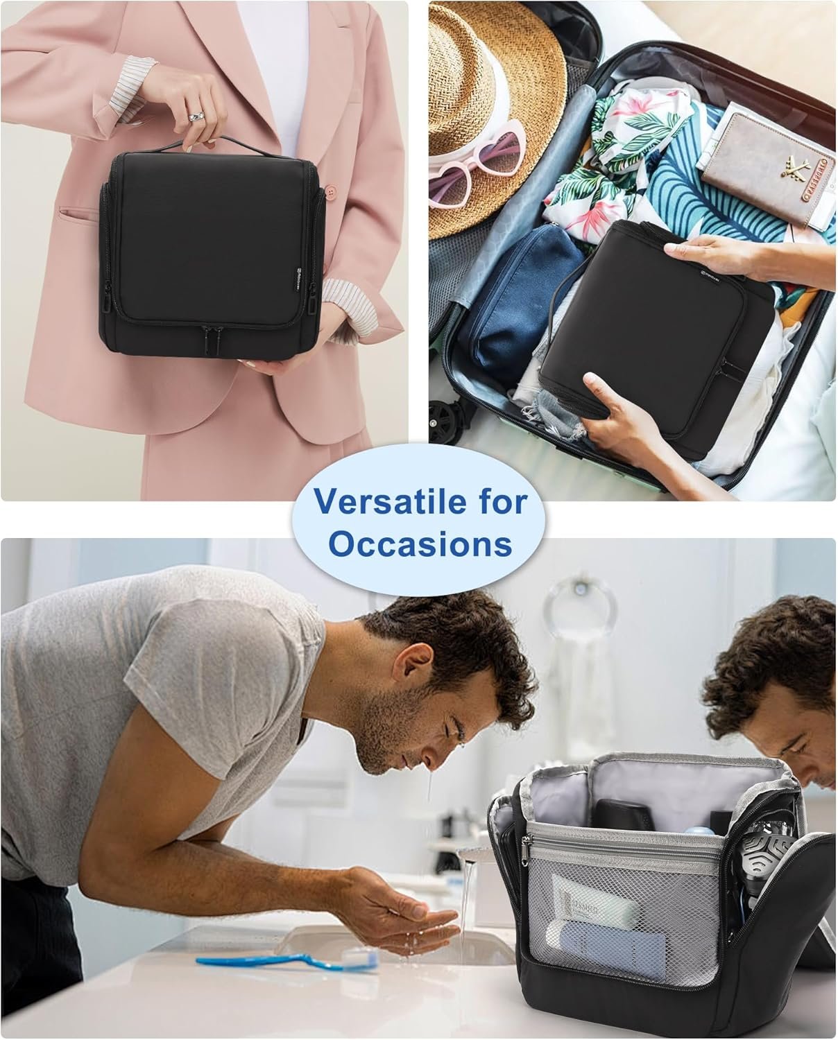 Custom Logo Hanging Toiletry Bag for Men and Women Water-Resistant Large Travel Toiletries Makeup Cosmetic Organizer Shaving Dopp Kit Private Label Shower Bathroom Hygiene Carry-On Essentials Factory