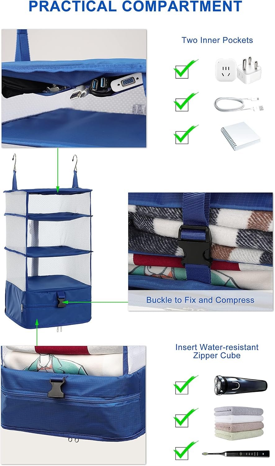 Custom Logo Hanging Packing Cubes Portable Closet Shelves Private Label Travel Collapsible Compression Garment Organizer for Carry-on Luggage Suitcase with Breathable Perforated Material Large 11.8 x 11.8 x 24 in Pink Factory