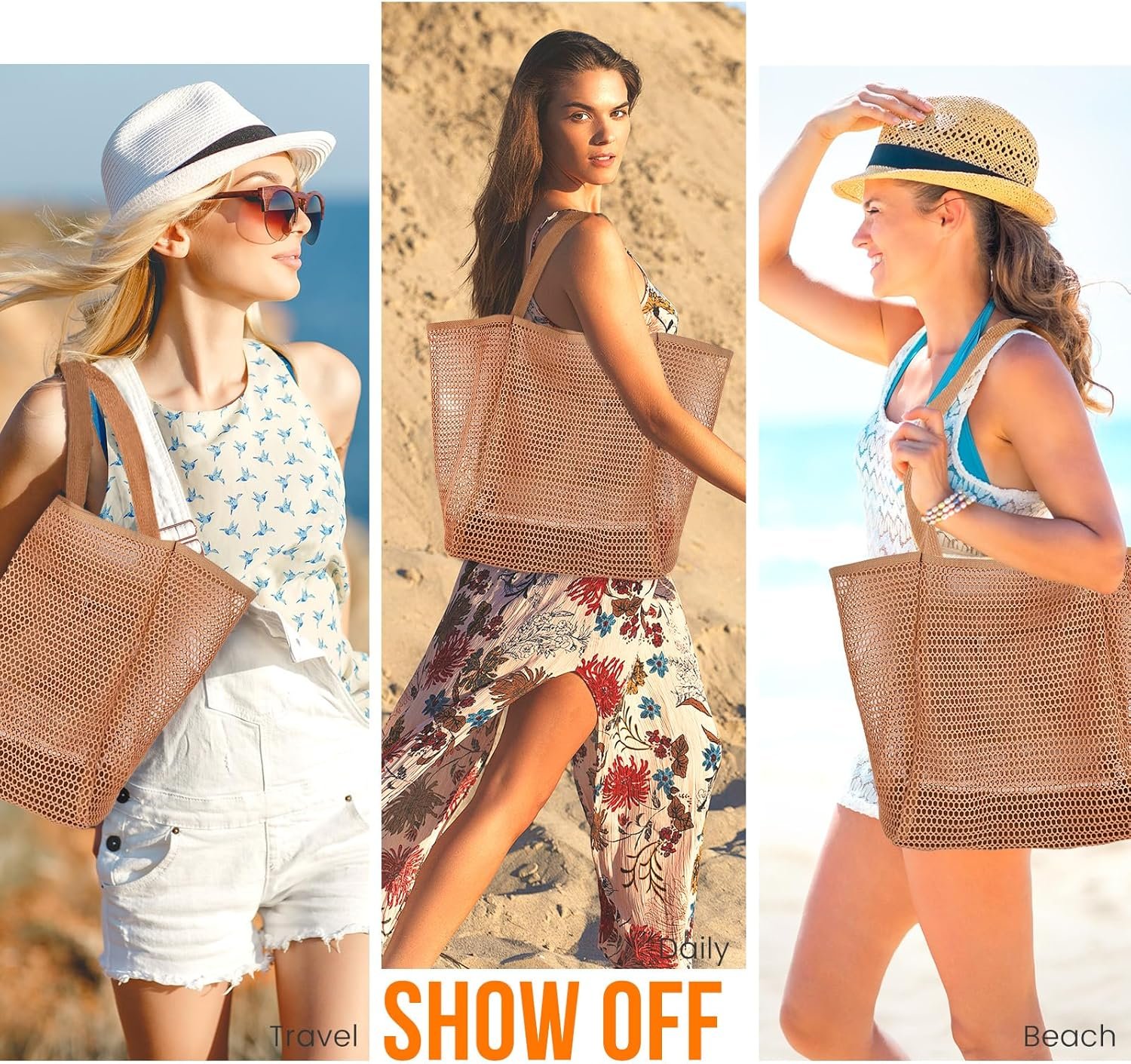 Custom Logo Beach Bags for Women Private Label Summer Travel Mesh Tote Bag with Large Inner Pocket Sandproof Woven Shoulder Handbag Manufacturer