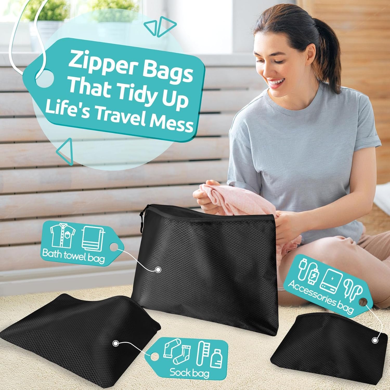 Custom Logo 12-Piece Packing Cubes for Suitcases Carry On Private Label Travel Essentials Luggage Organizer Bags Set Shoe Bag Matte Cosmetic Bag Zipper Bags Manufacturer