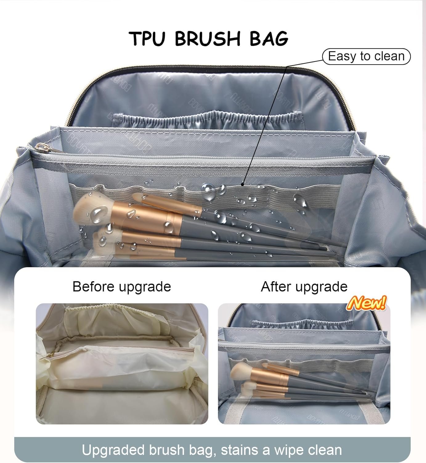 Private Label 3 Pcs Large Capacity Travel Makeup Bags Floral Cosmetic Organizer Manufacturer with Compartments Waterproof Leather Toiletry Bag with Handle Custom Logo for Women (01-Light Blue)