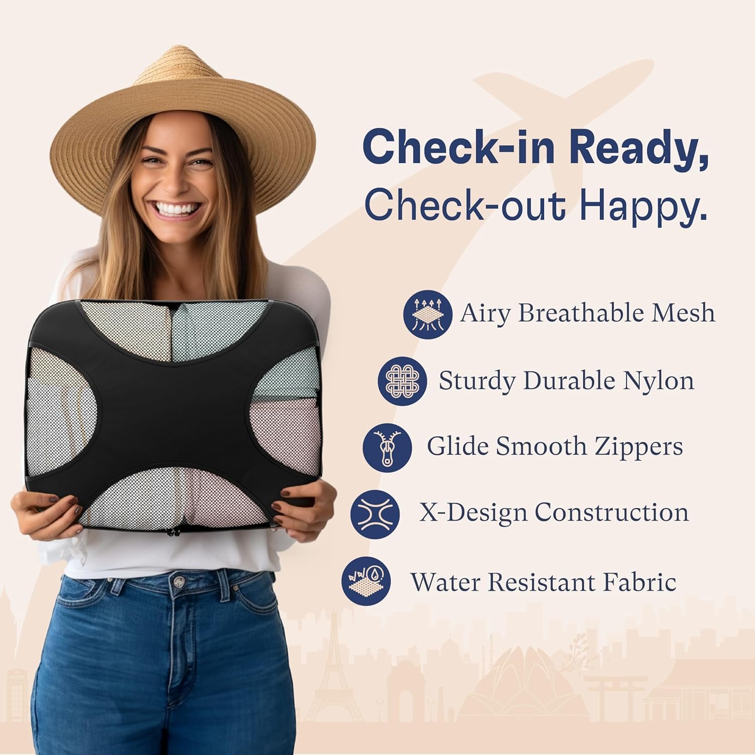 Custom Logo Packing Cubes for Travel 5 Set - Private Label Compression Luggage Organizer Bags - Versatile Manufacturer Travel Essentials for Women and Men Pure Black