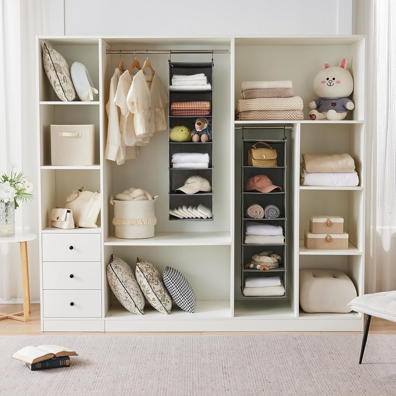 Private Label 6 Tier Hanging Closet Shelf Organizer with 2 Sturdy Hooks Custom Logo Foldable Grey Manufacturer