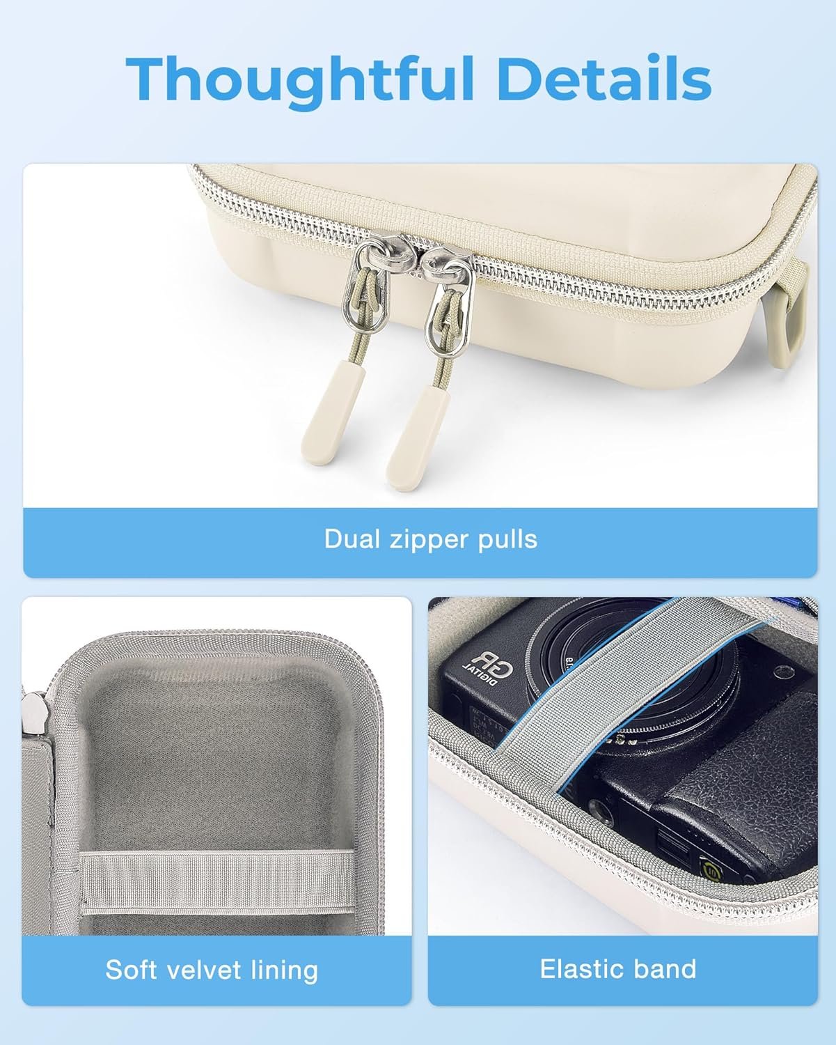 Private Label Digital Camera Case Waterproof Protective Small Camera Bag Manufacturer with 2 Carrying Ways Lightweight Sling Bag for Canon PowerShot ELPH 180/190 / Sony DSCW800/DSCW830 - Beige Custom Logo