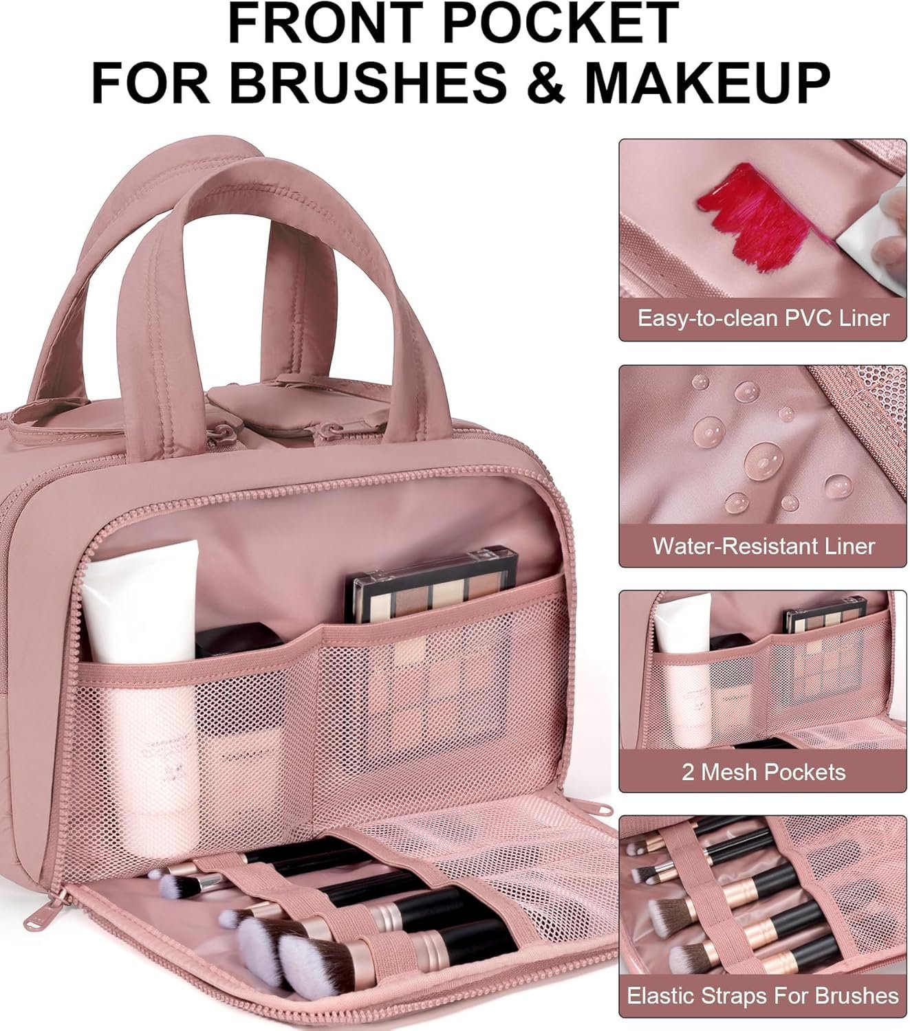 Supplier Large Wide-Open Puffy Travel Toiletry Bag Custom Logo Lightweight Quilted Makeup Cosmetic Organizer Water-Resistant with Handle Dark Pink Private Label