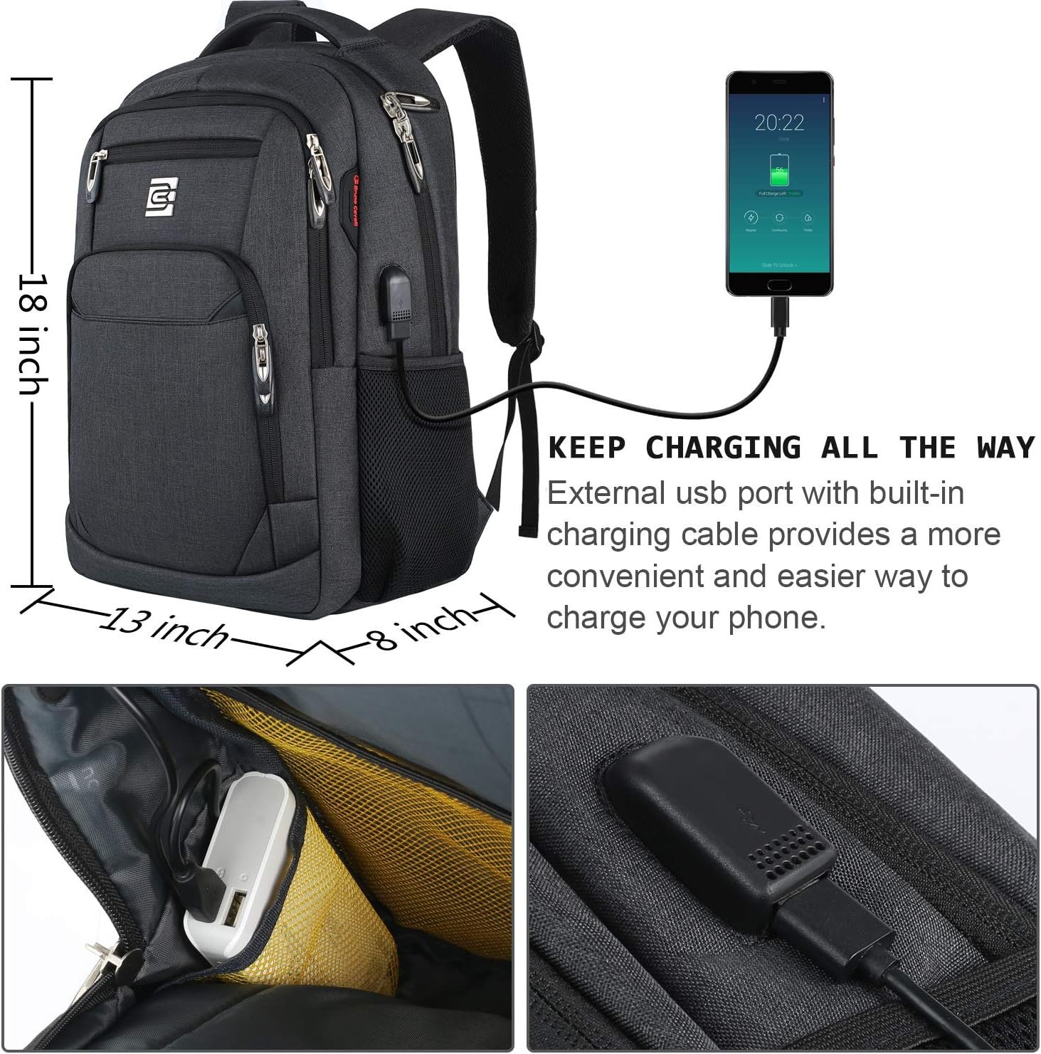 Custom Logo Laptop Backpack Business Travel Anti-Theft Slim Durable with USB Charging Port Private Label Water Resistant Fits 15.6 Inch Laptop and Notebook Bag for Women & Men - Black Factory Direct