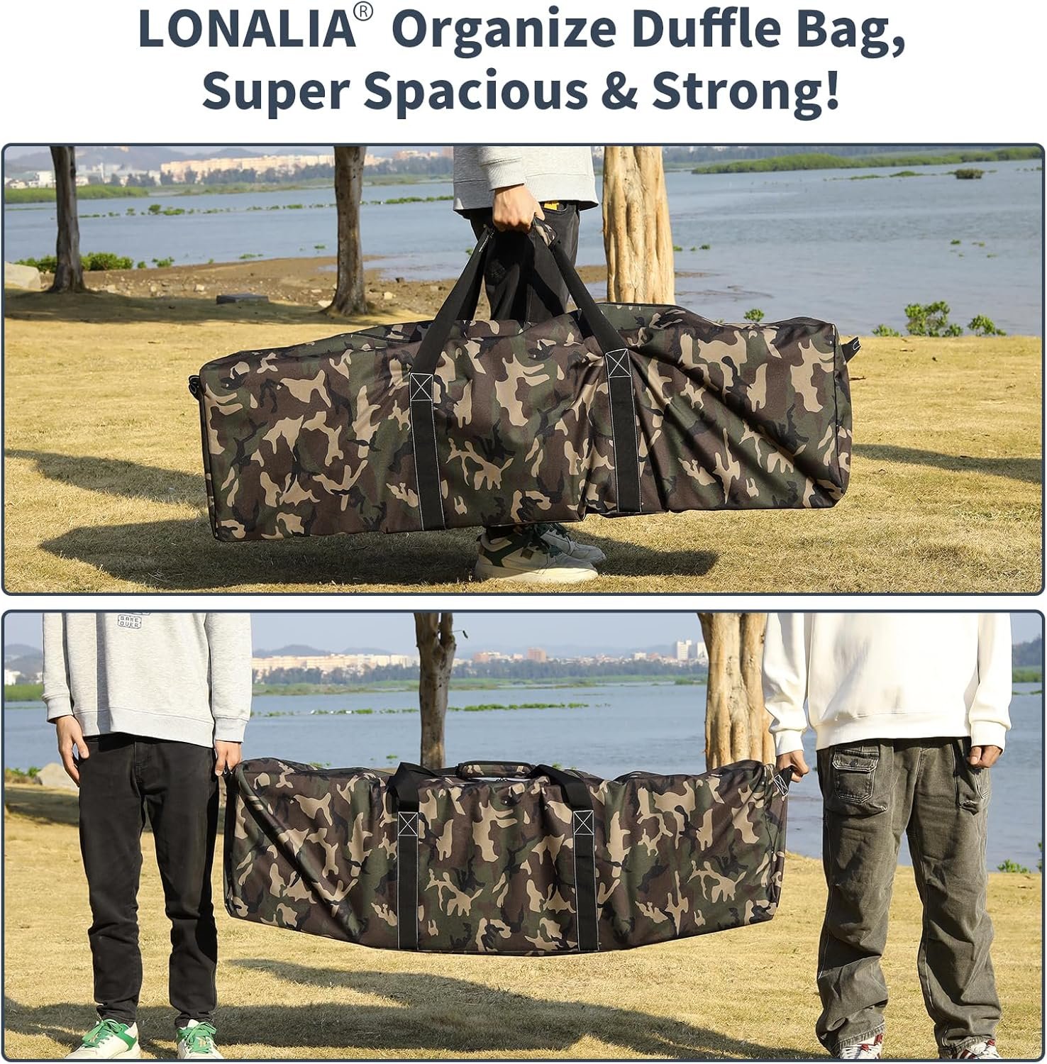 Manufacturer 48 Inch 165L Extra Large Heavy Duty Duffel Bag with Custom Logo for Travel Camping Sports Equipment Storage with 2 Side Handles Camo Private Label Manufacturer 48 Inch 165L Extra Large Heavy Duty Duffel Bag with Custom Logo for Travel Camping Sports Equipment Storage with 2 Side Handles Camo Private Label