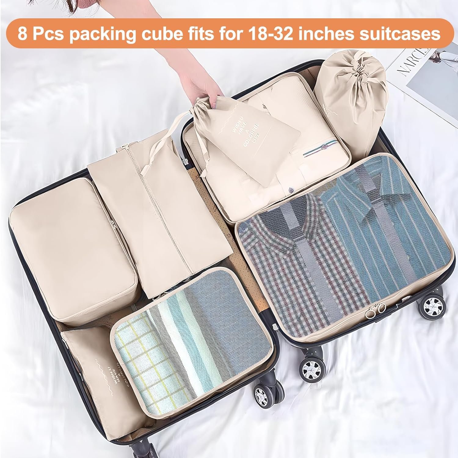 Manufacturer Packing Cubes for Travel - 8 Set Custom Logo Mesh Breathable Luggage Organizer Bags for Family Suitcases - Private Label Durable Travel Essentials