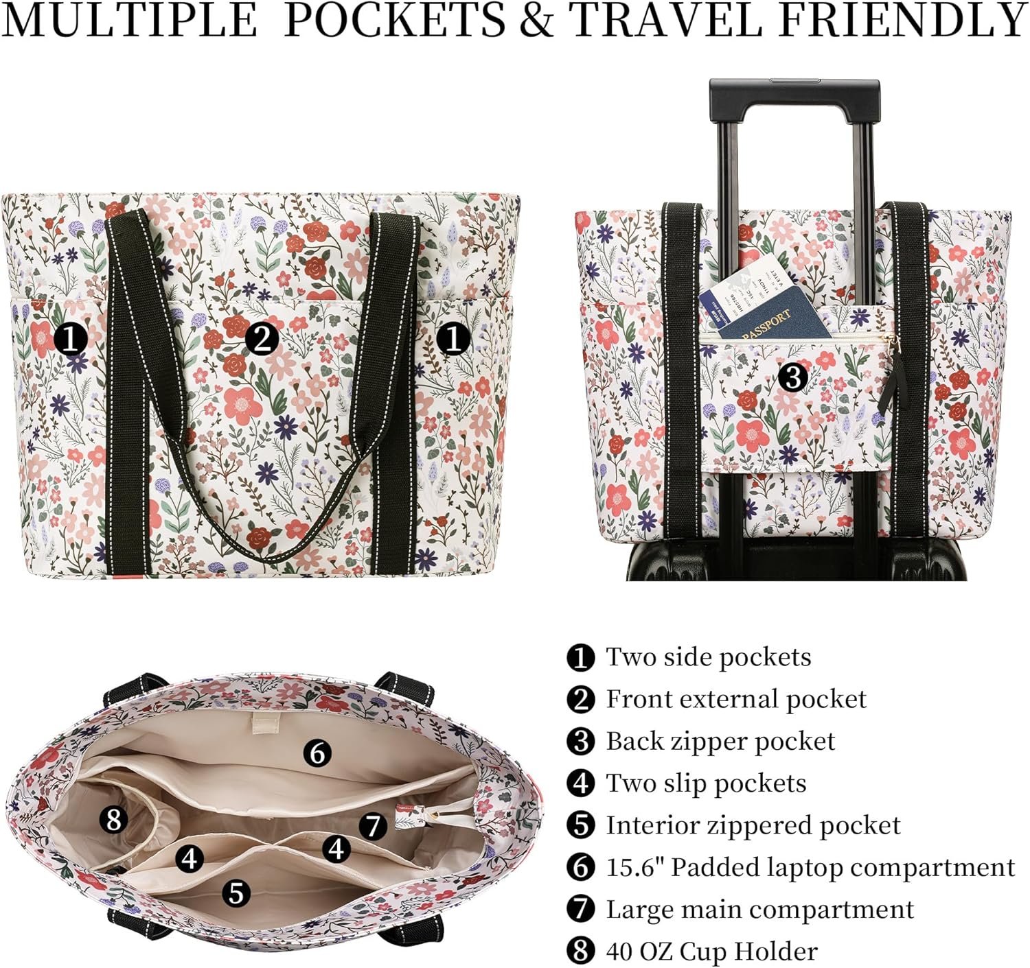 Custom Logo Tote Bag for Women with Laptop Compartment and Cup Holder Lightweight Private Label Shoulder Bag for Work Travel Gym Beach Teacher Nurse Factory