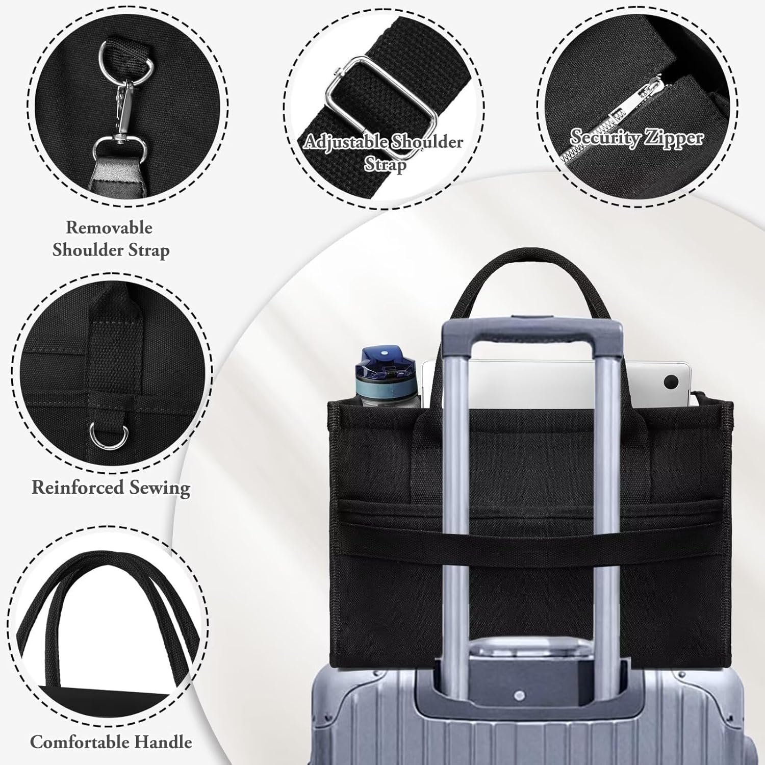 Custom Logo Large Canvas Tote Bag for Women Private Label Crossbody Handbag for Work Travel with Compartments from Factory