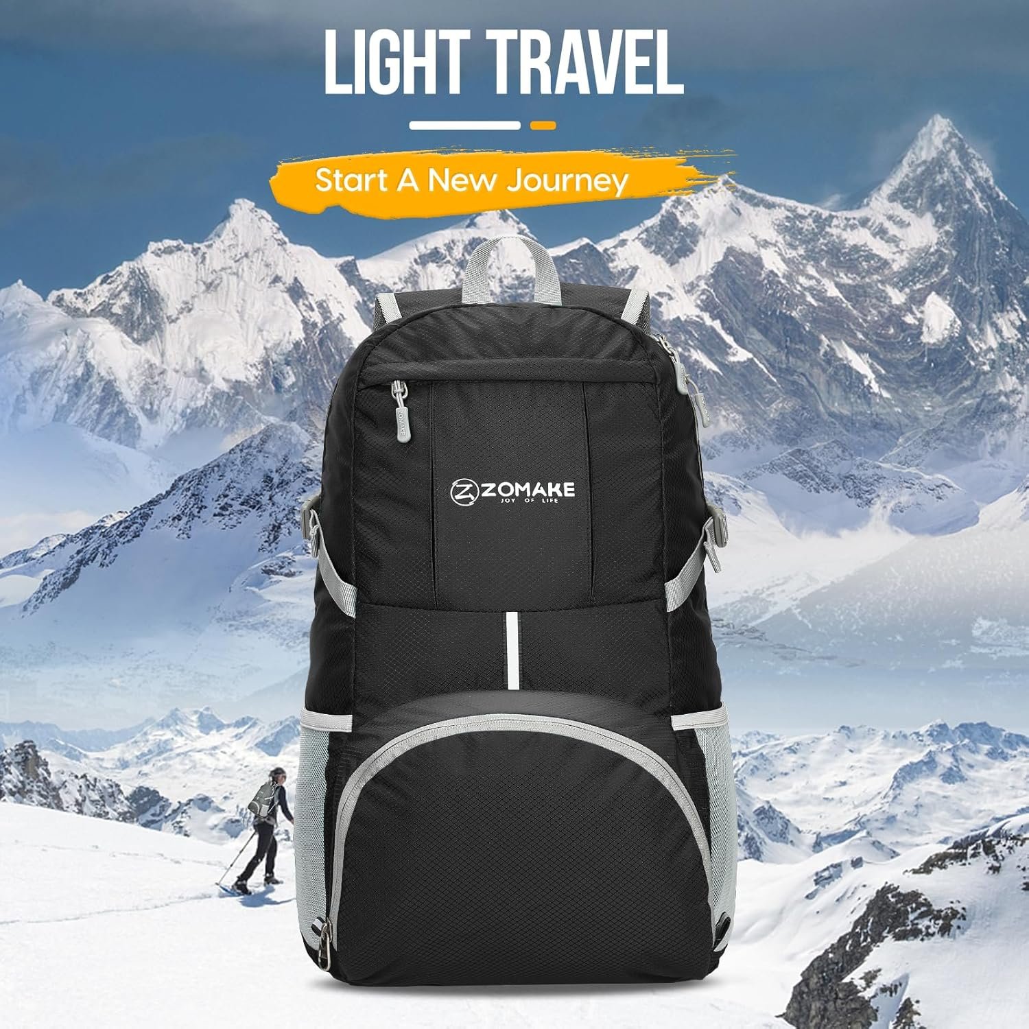 Private Label 35L Lightweight Packable Backpack Water Resistant Foldable Collapsible Hiking Day Pack from Manufacturer with Custom Logo for Travel Camping (Black)