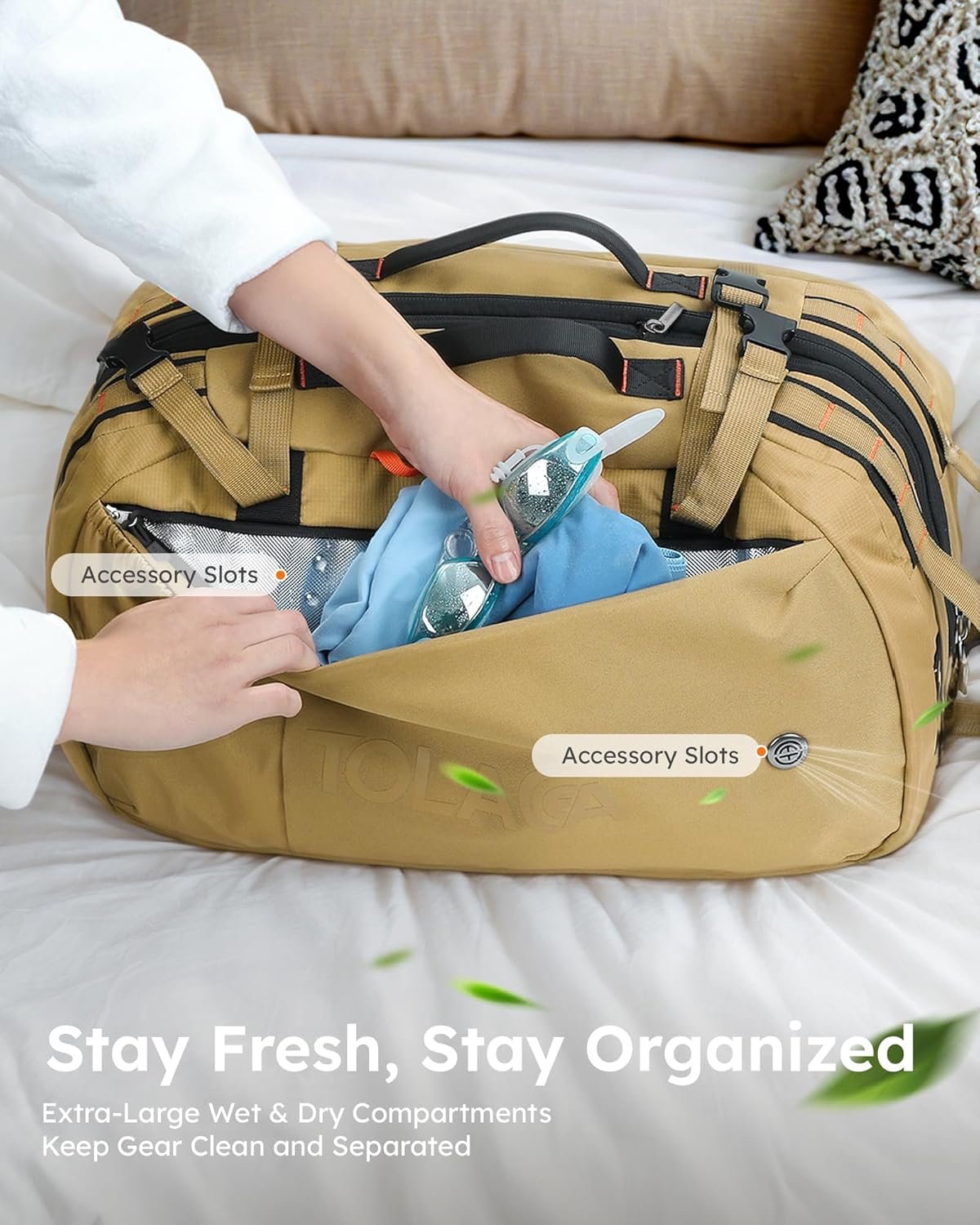 Custom Logo 40L-50L Travel Backpack for Men and Women Carry On with Wet Dry Compartment TSA Approved Laptop Compartment Fits 15.6 Inch Private Label Convertible Expandable Large Rucksack Duffel Bag from Manufacturer for Work Travel