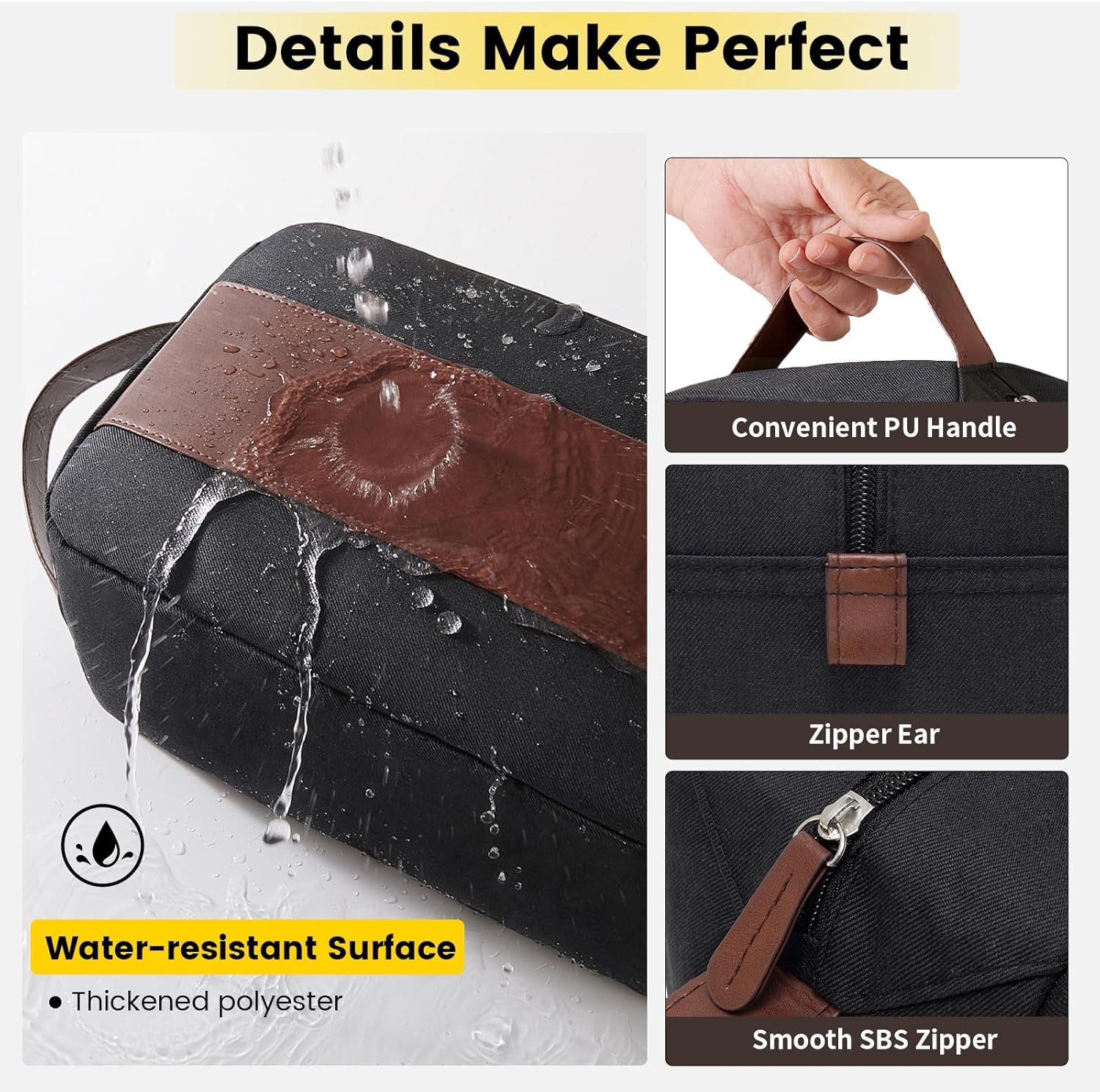 Manufacturer Toiletry Bag for Men - Water Resistant Custom Logo Travel Bag for Toiletries Accessories Travel Essentials Gifts - Private Label Black