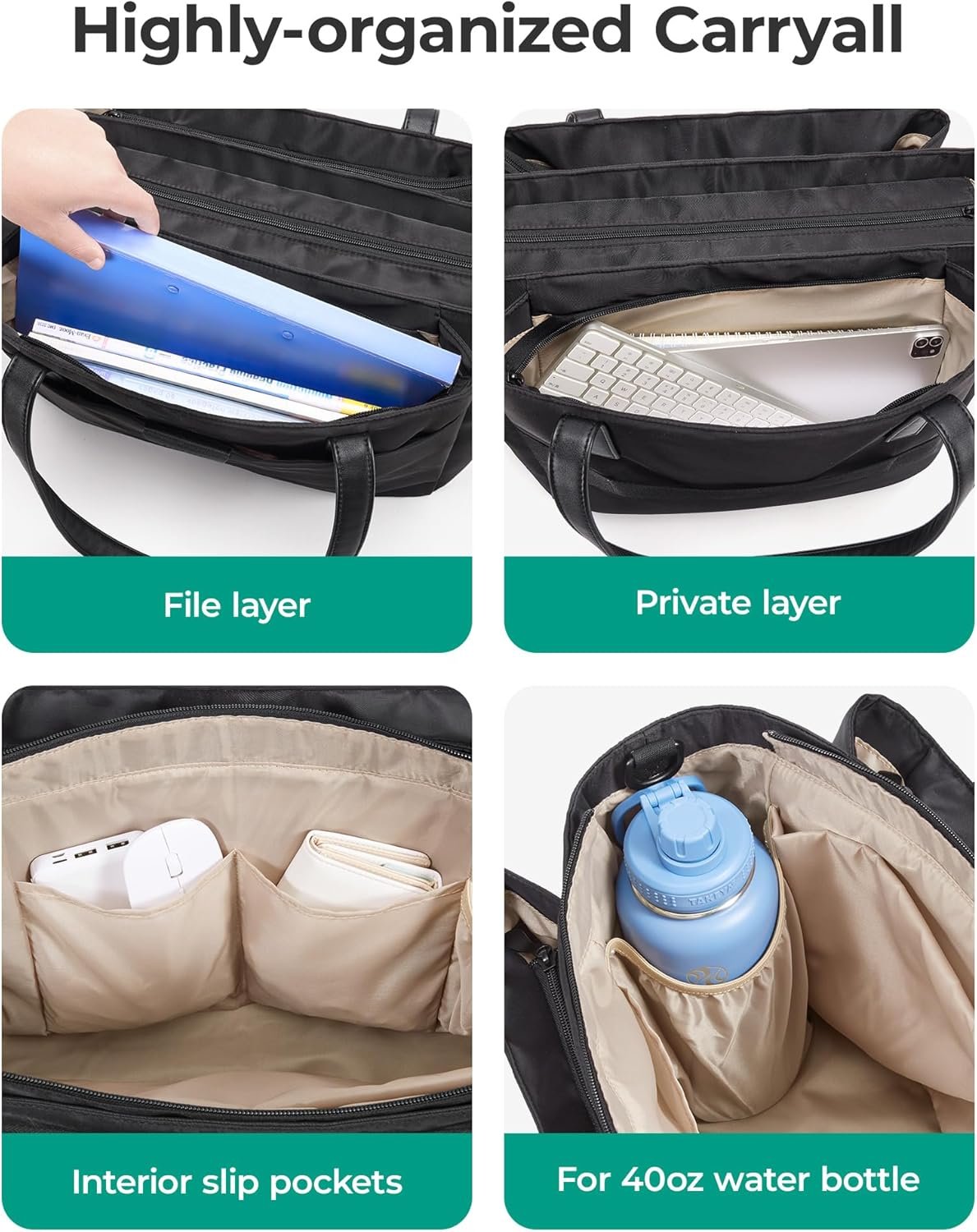 Custom Logo Womens Work Tote Bag with Compartments and Zipper Private Label Crossbody Shoulder Handbag with Strap from Manufacturer