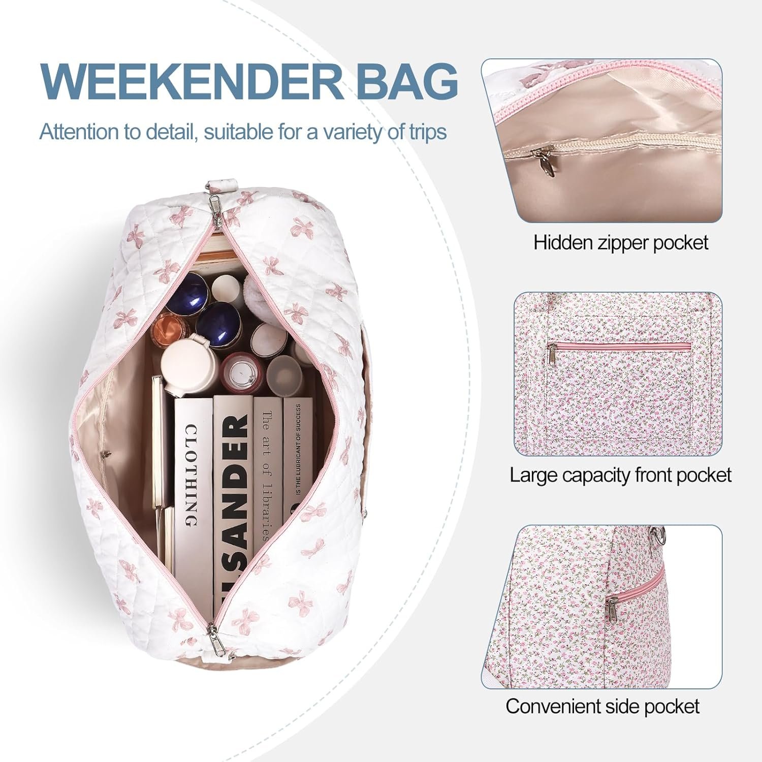 Custom Logo Gym Bag for Women Cute Quilted Floral Duffle for Travel Private Label Weekend Bag with Zipper Pocket Dance Bag Organizer Factory